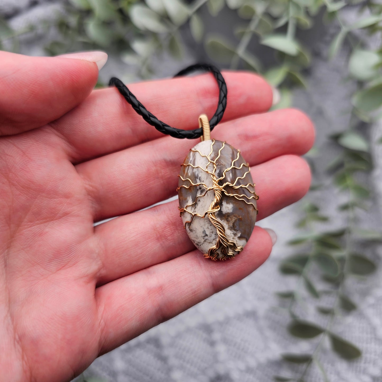 Jaspis Lebensbaum Anhänger | Schmuckdraht | Edelstein Halskette