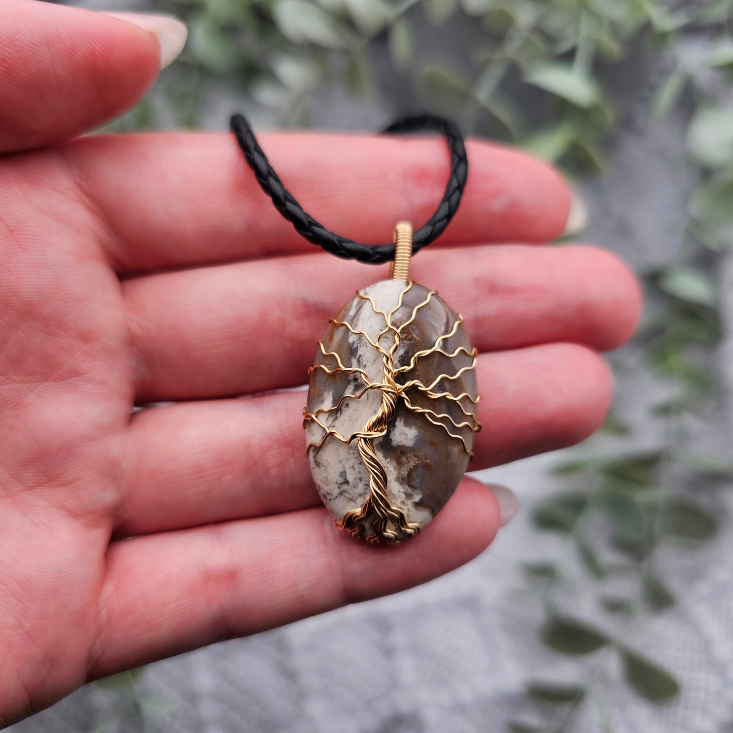 Jaspis Lebensbaum Anhänger | Schmuckdraht | Edelstein Halskette