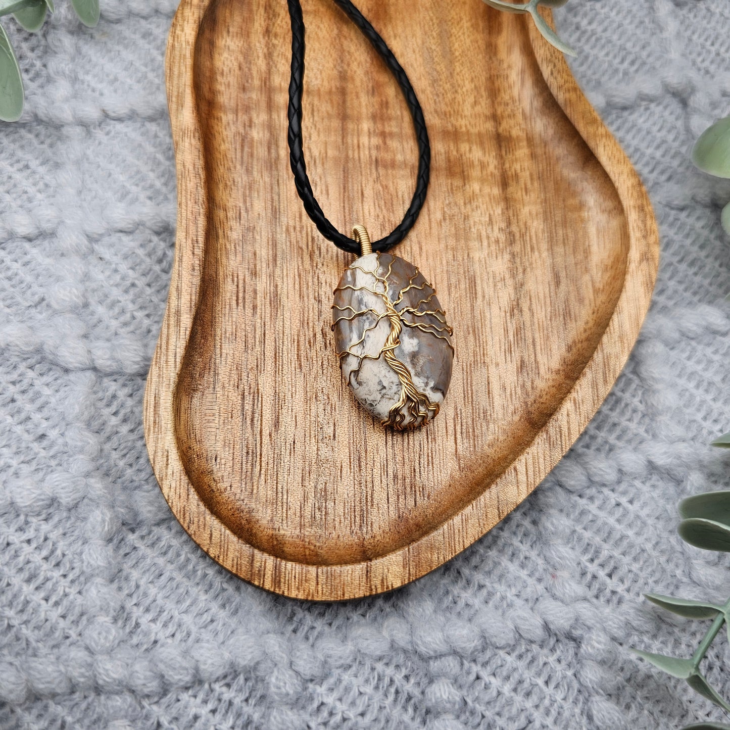 Jaspis Lebensbaum Anhänger | Schmuckdraht | Edelstein Halskette