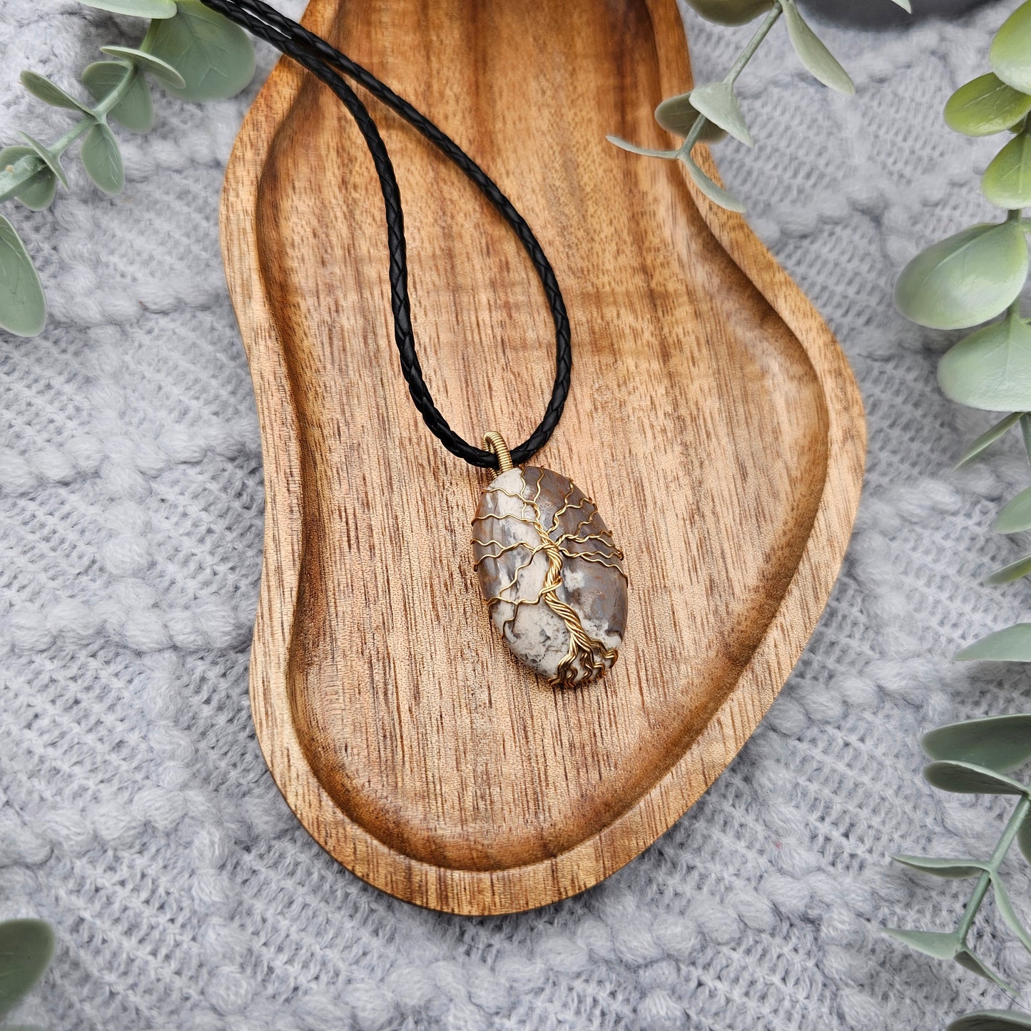 Jaspis Lebensbaum Anhänger | Schmuckdraht | Edelstein Halskette