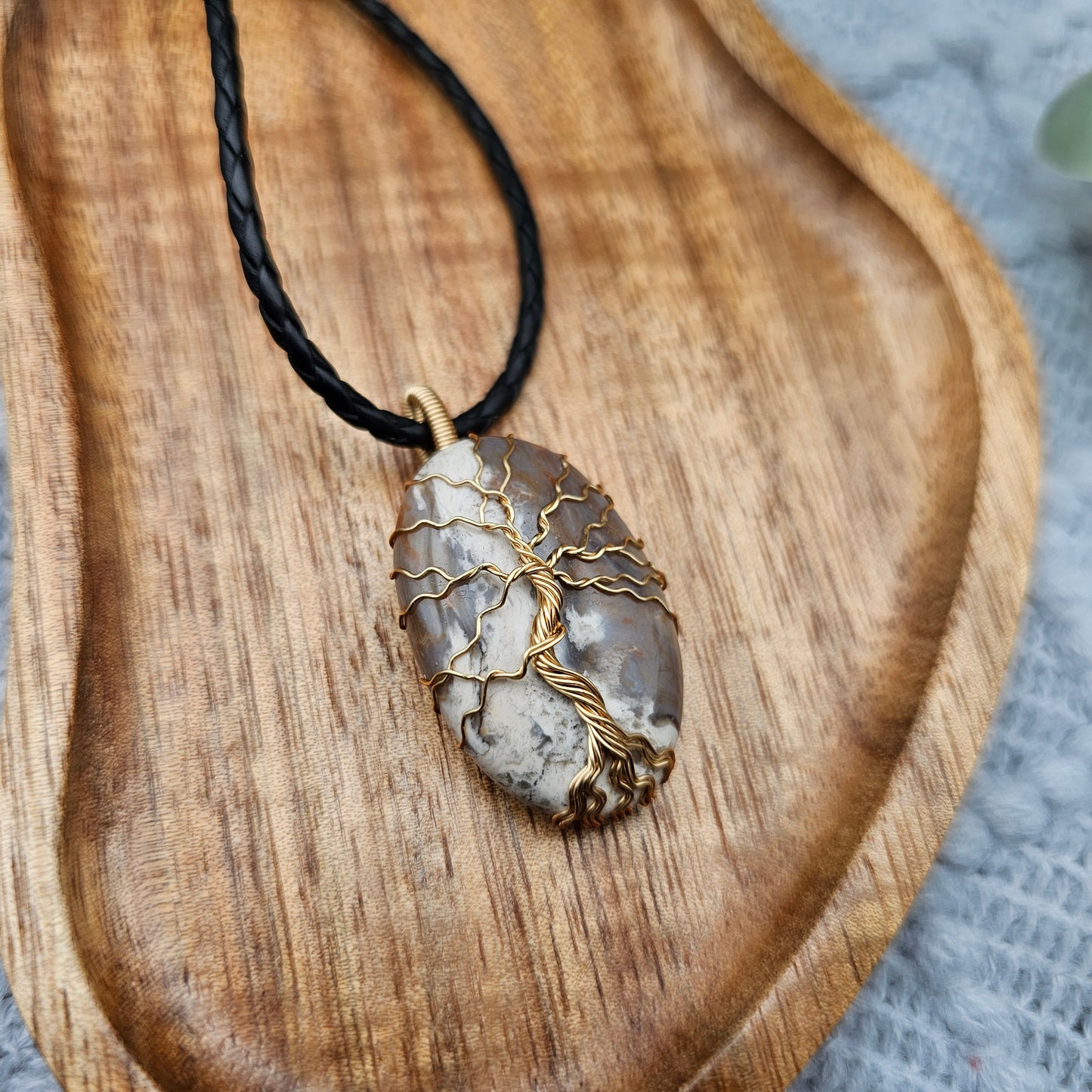 Jaspis Lebensbaum Anhänger | Schmuckdraht | Edelstein Halskette