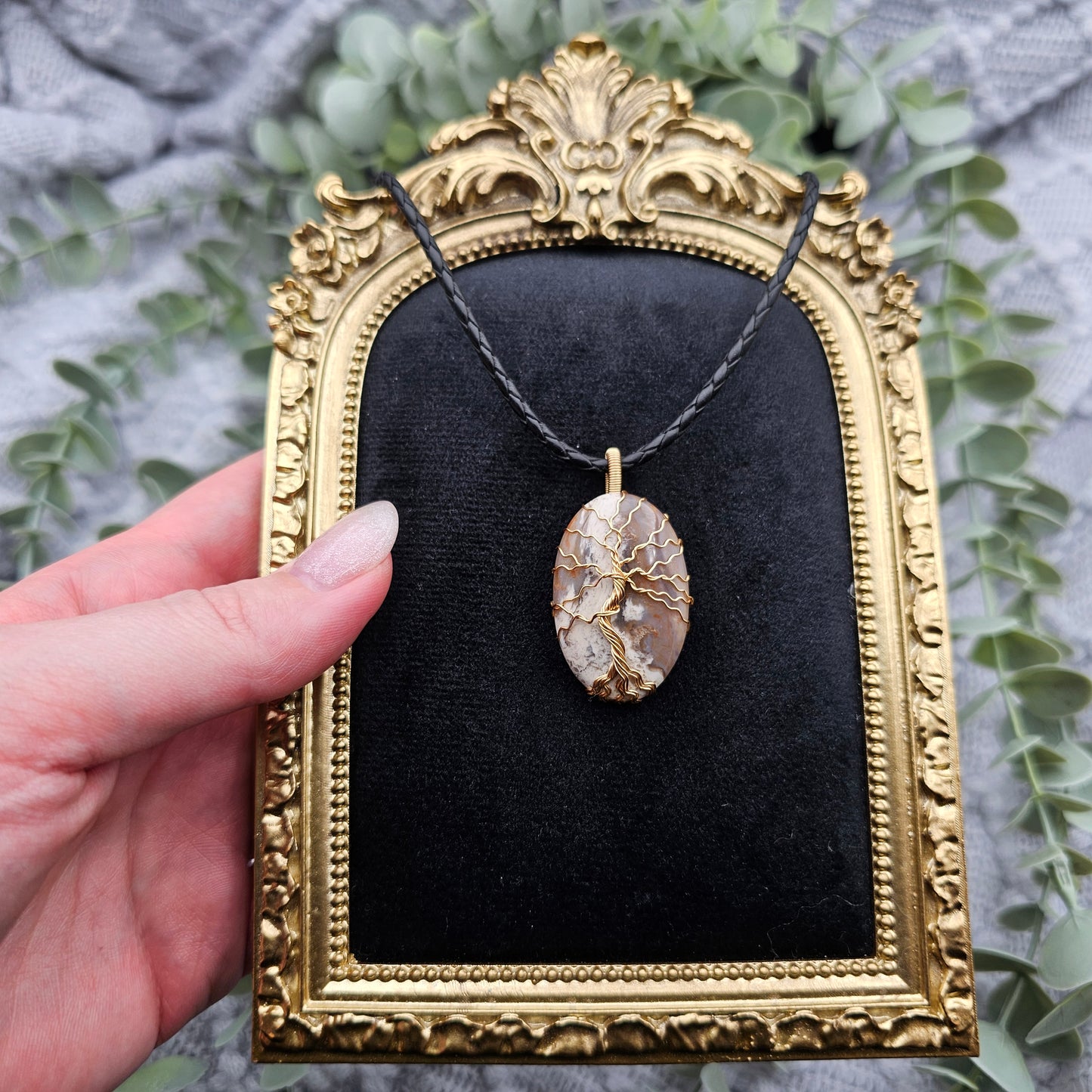 Jaspis Lebensbaum Anhänger | Schmuckdraht | Edelstein Halskette