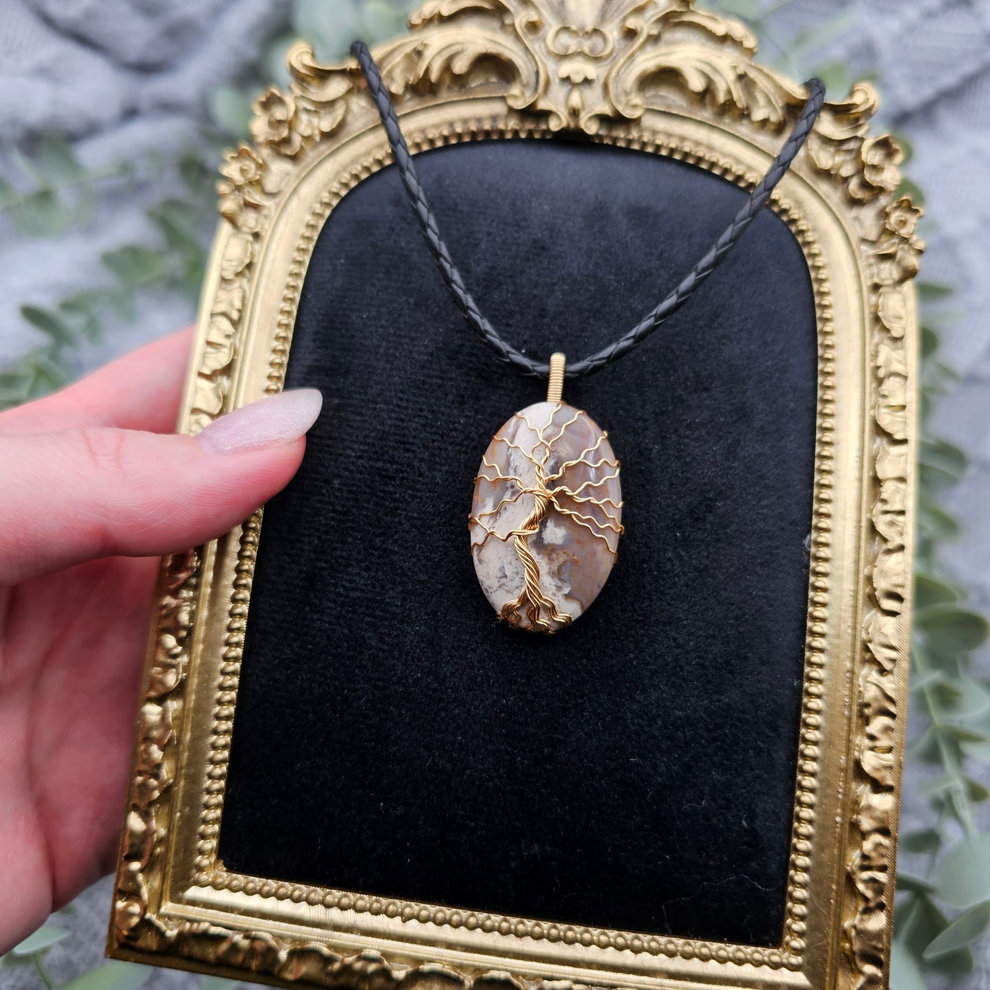 Jaspis Lebensbaum Anhänger | Schmuckdraht | Edelstein Halskette