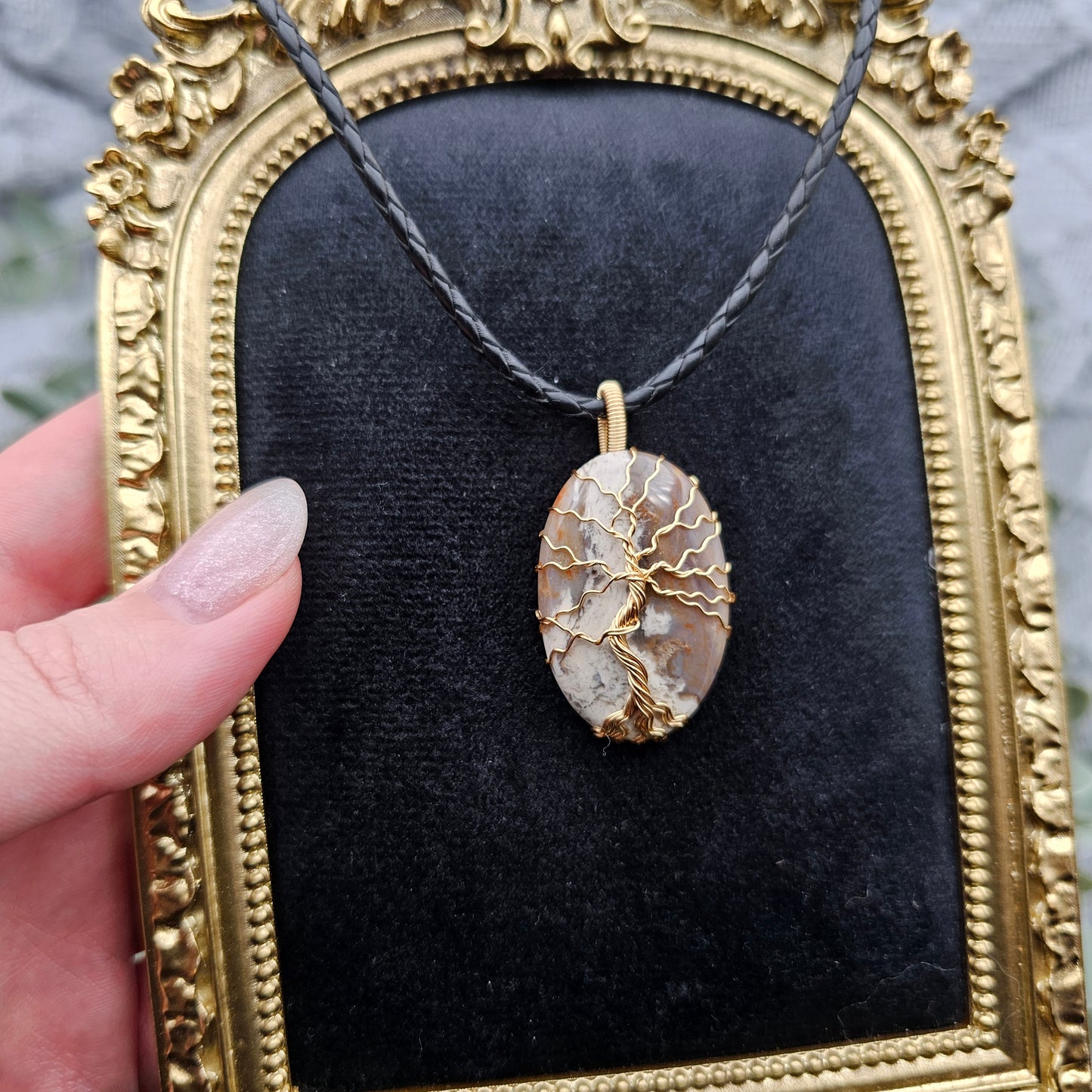 Jaspis Lebensbaum Anhänger | Schmuckdraht | Edelstein Halskette