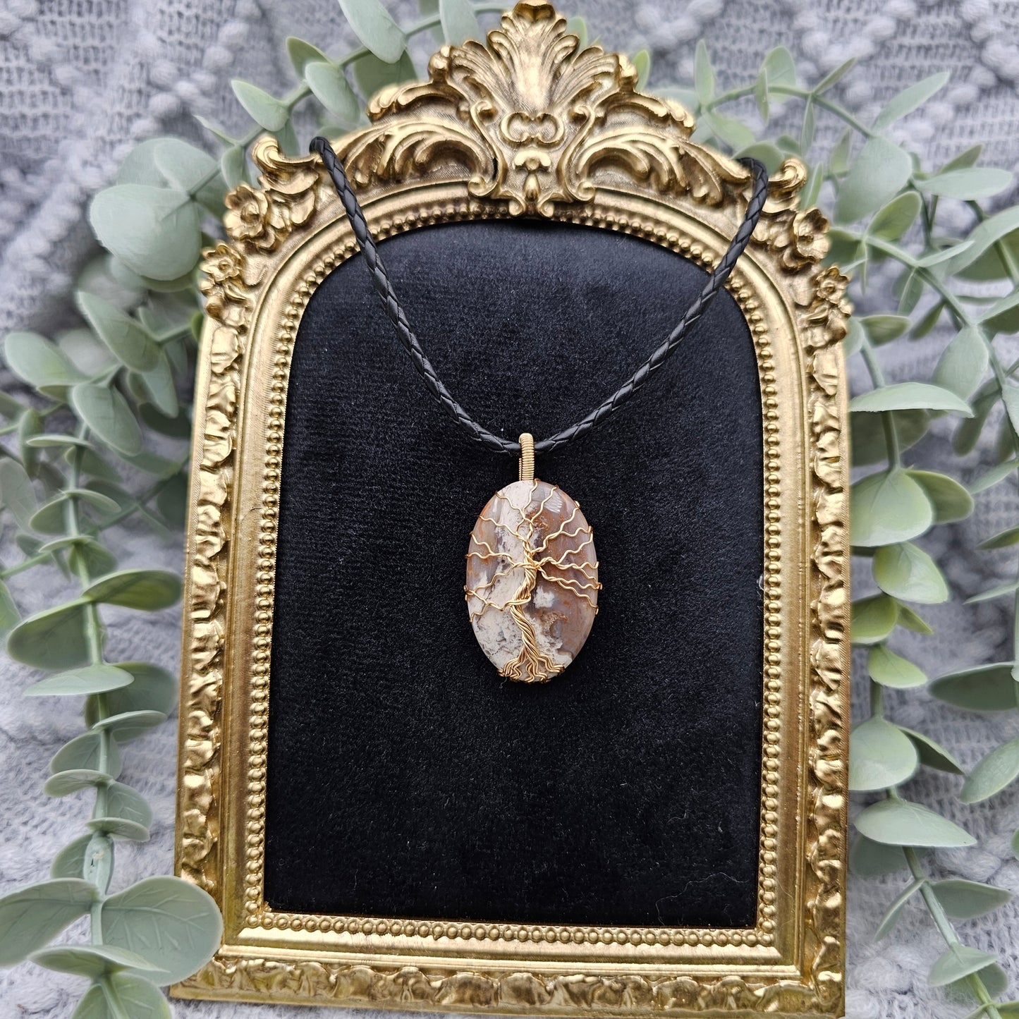 Jaspis Lebensbaum Anhänger | Schmuckdraht | Edelstein Halskette