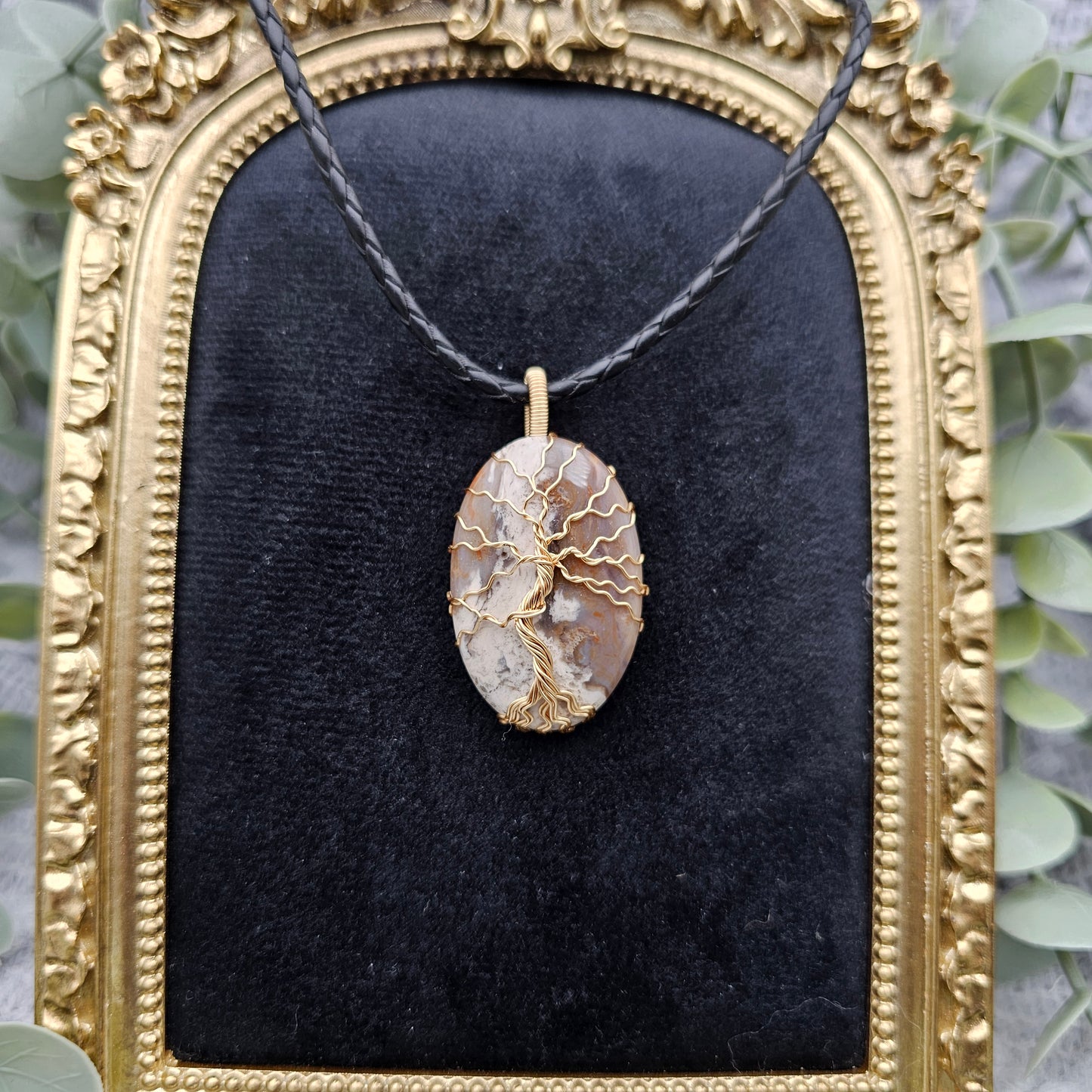 Jaspis Lebensbaum Anhänger | Schmuckdraht | Edelstein Halskette