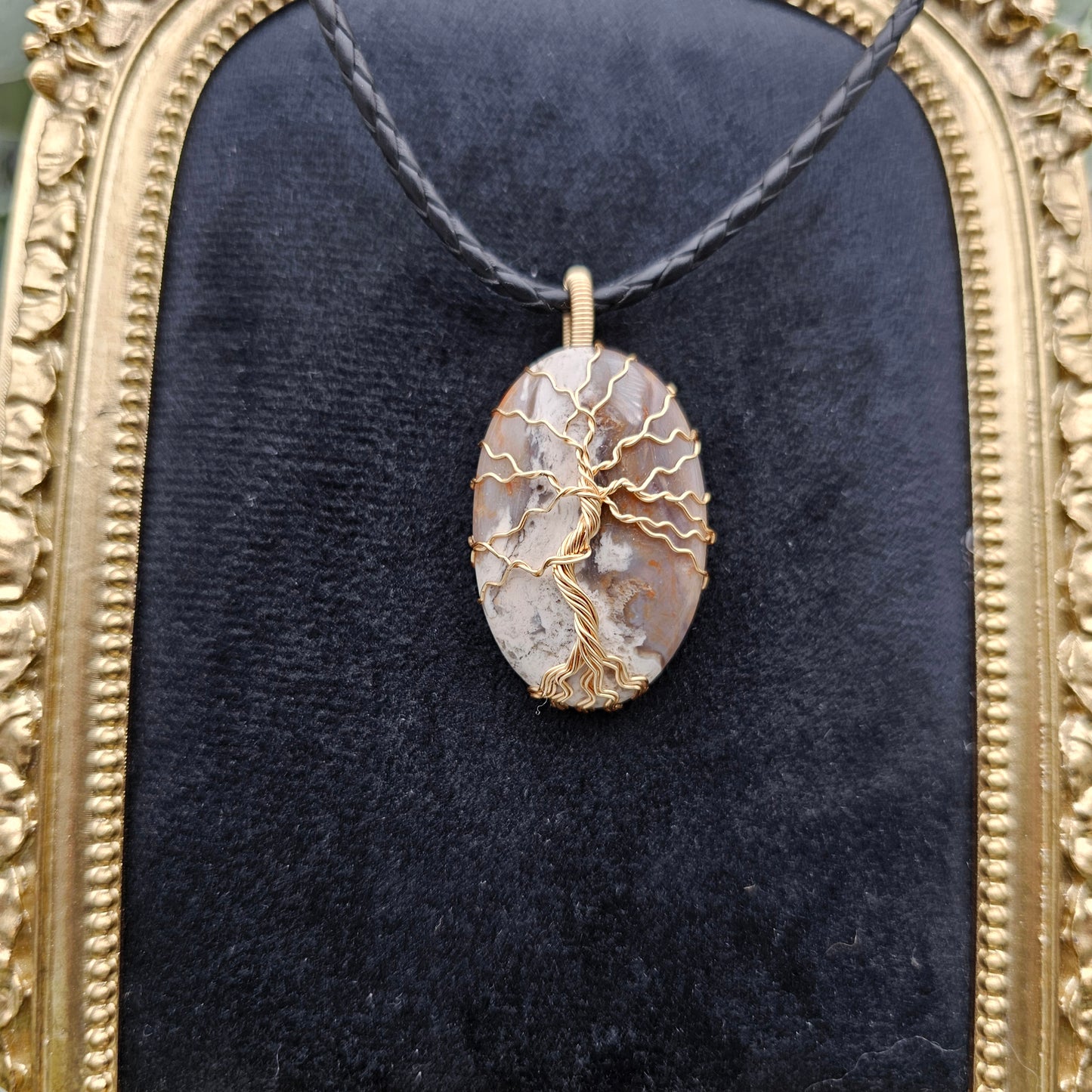 Jaspis Lebensbaum Anhänger | Schmuckdraht | Edelstein Halskette