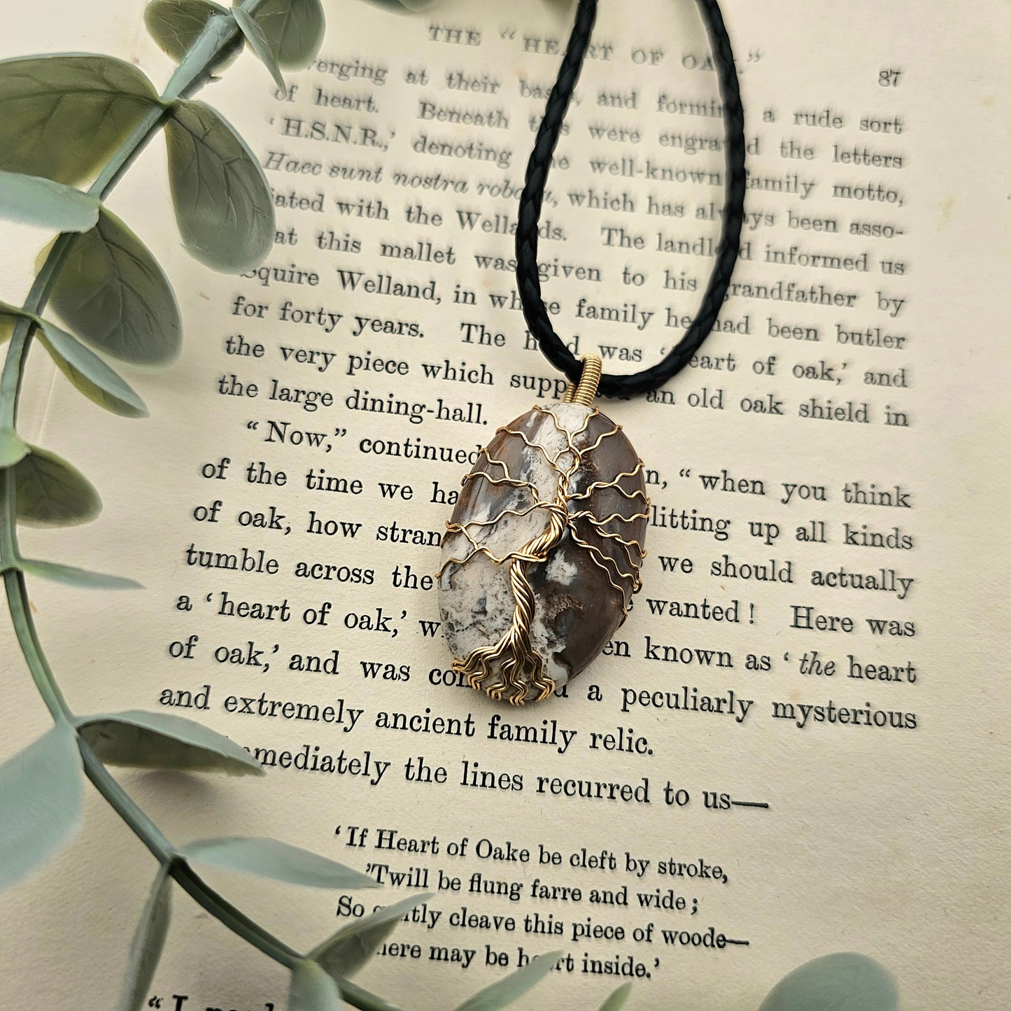 Jaspis Lebensbaum Anhänger | Schmuckdraht | Edelstein Halskette