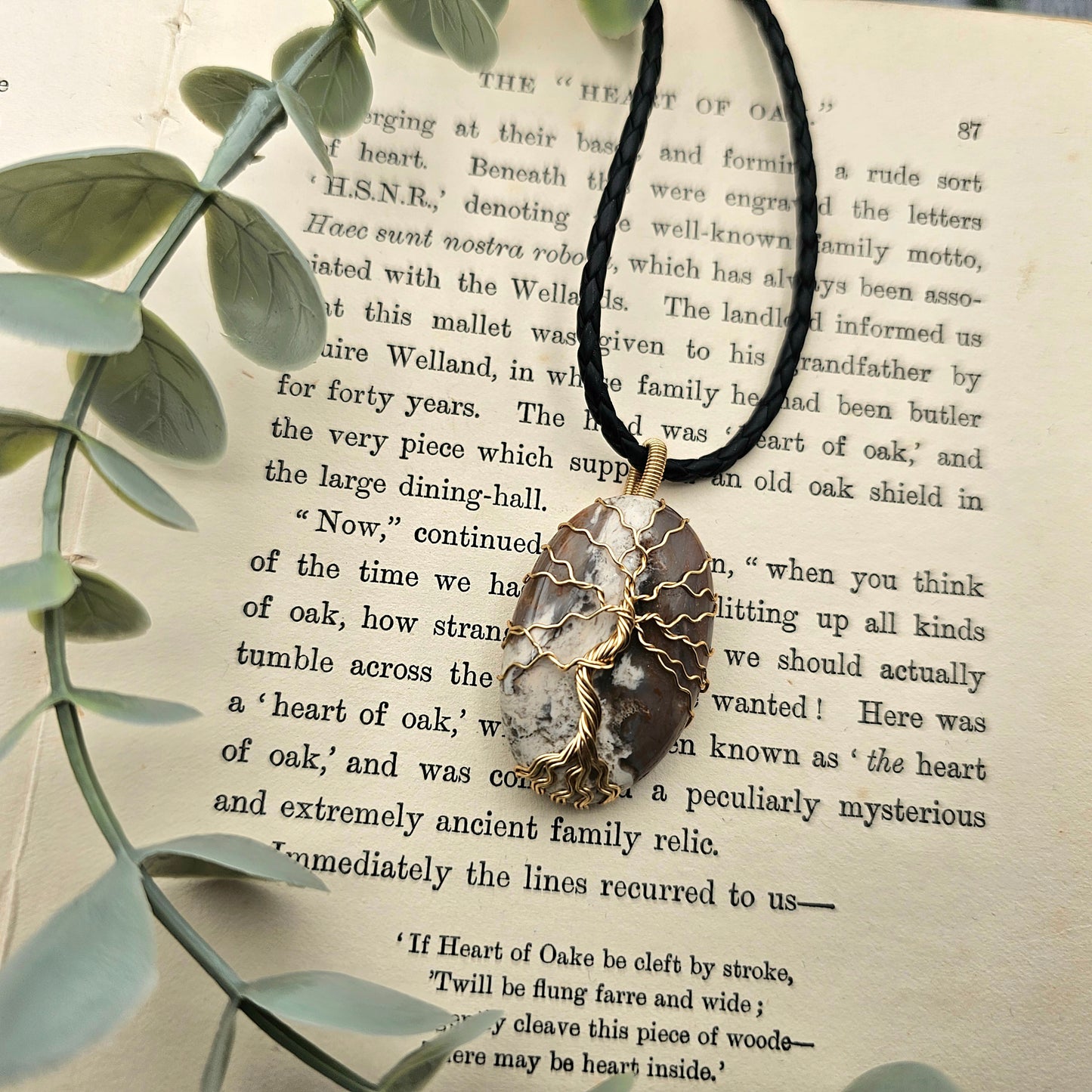 Jaspis Lebensbaum Anhänger | Schmuckdraht | Edelstein Halskette