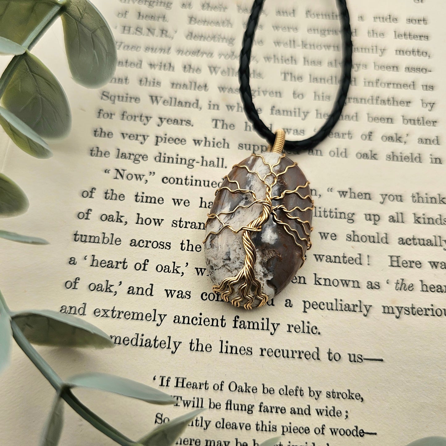 Jaspis Lebensbaum Anhänger | Schmuckdraht | Edelstein Halskette