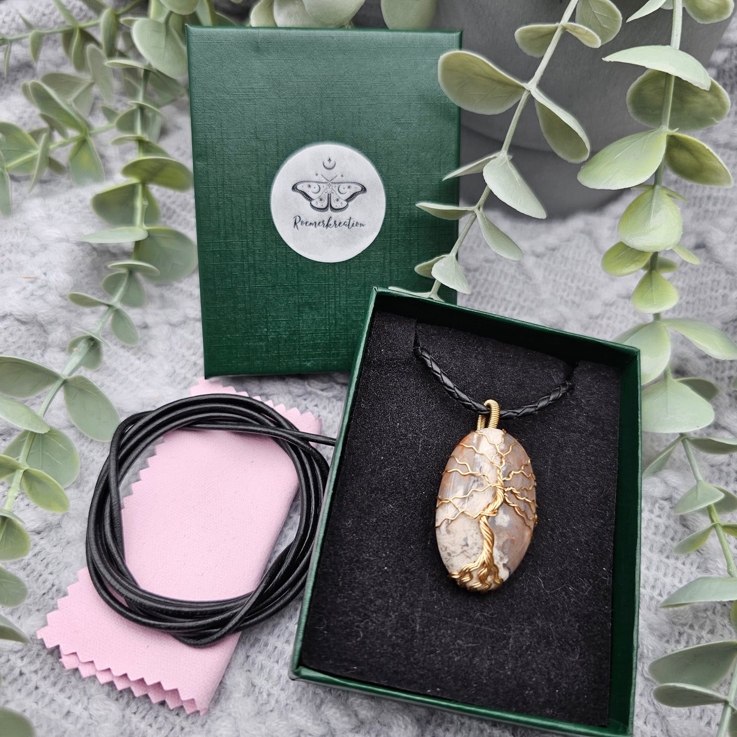 Jaspis Lebensbaum Anhänger | Schmuckdraht | Edelstein Halskette