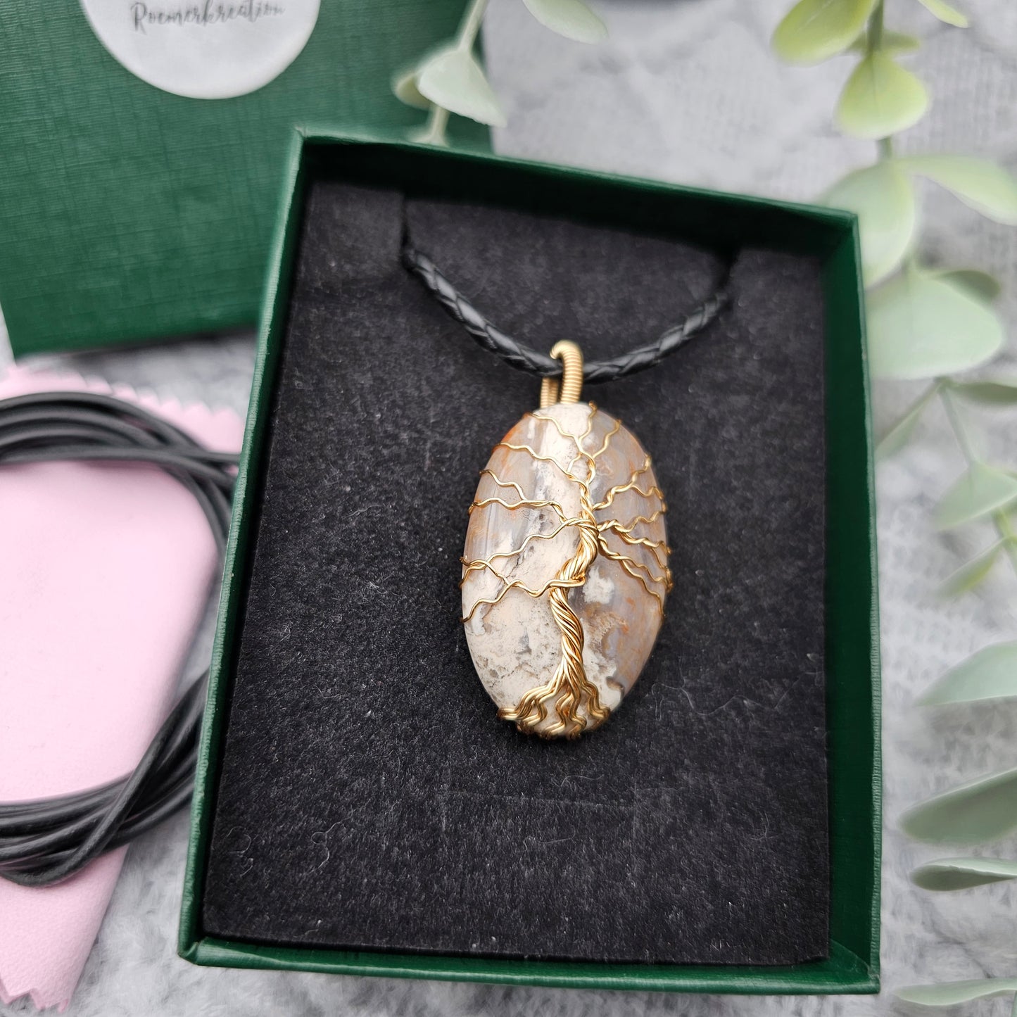 Jaspis Lebensbaum Anhänger | Schmuckdraht | Edelstein Halskette