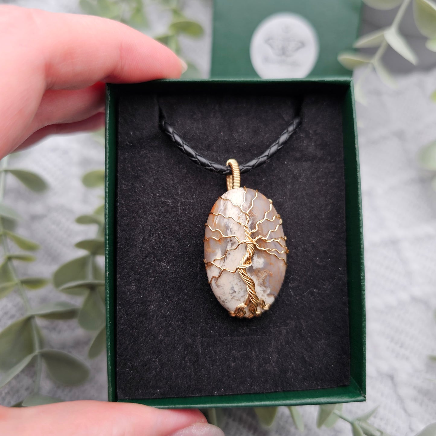 Jaspis Lebensbaum Anhänger | Schmuckdraht | Edelstein Halskette