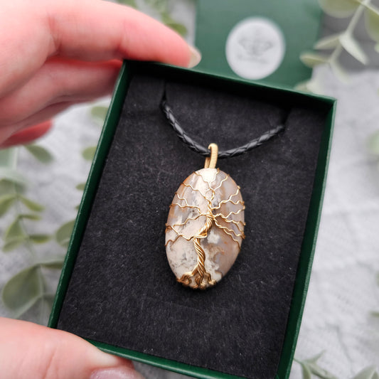 Jaspis Lebensbaum Anhänger | Schmuckdraht | Edelstein Halskette