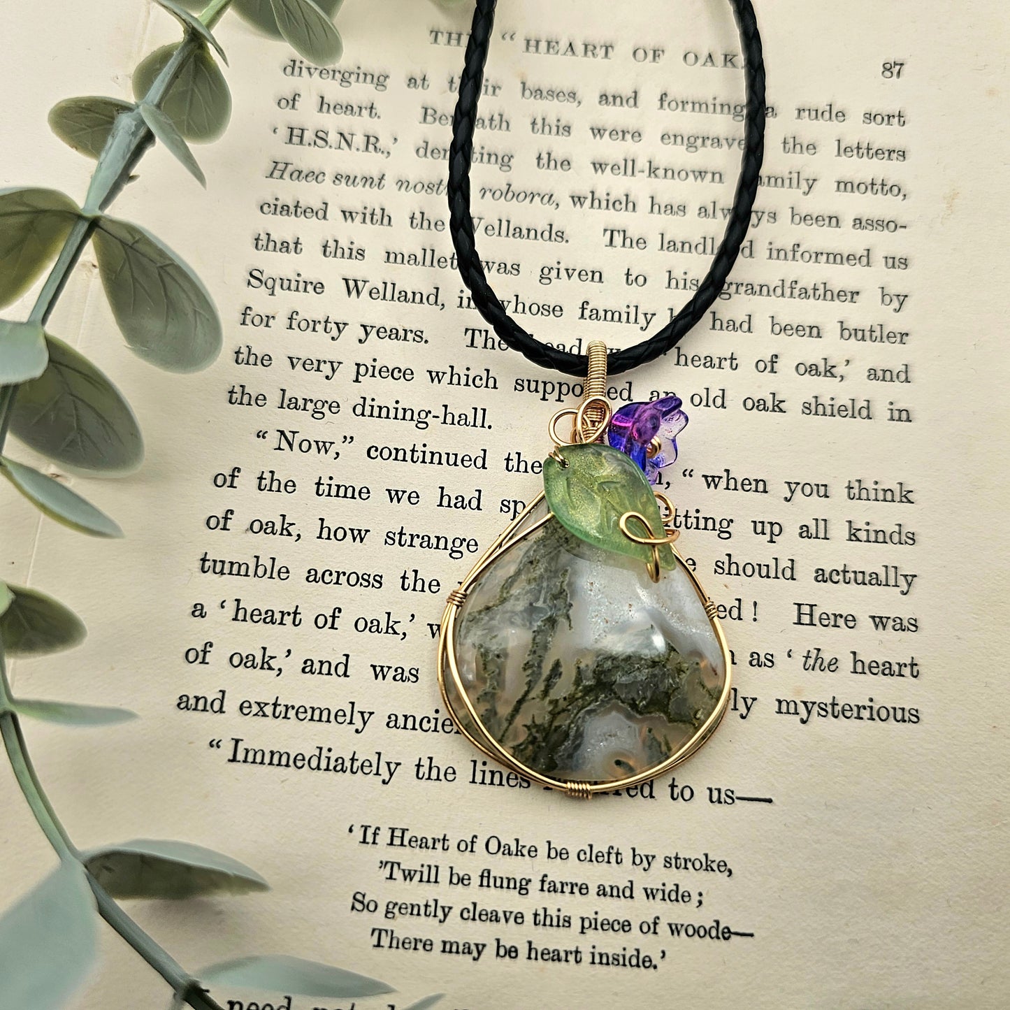 Moosachat & Blüte Anhänger | Schmuckdraht | Edelstein Halskette