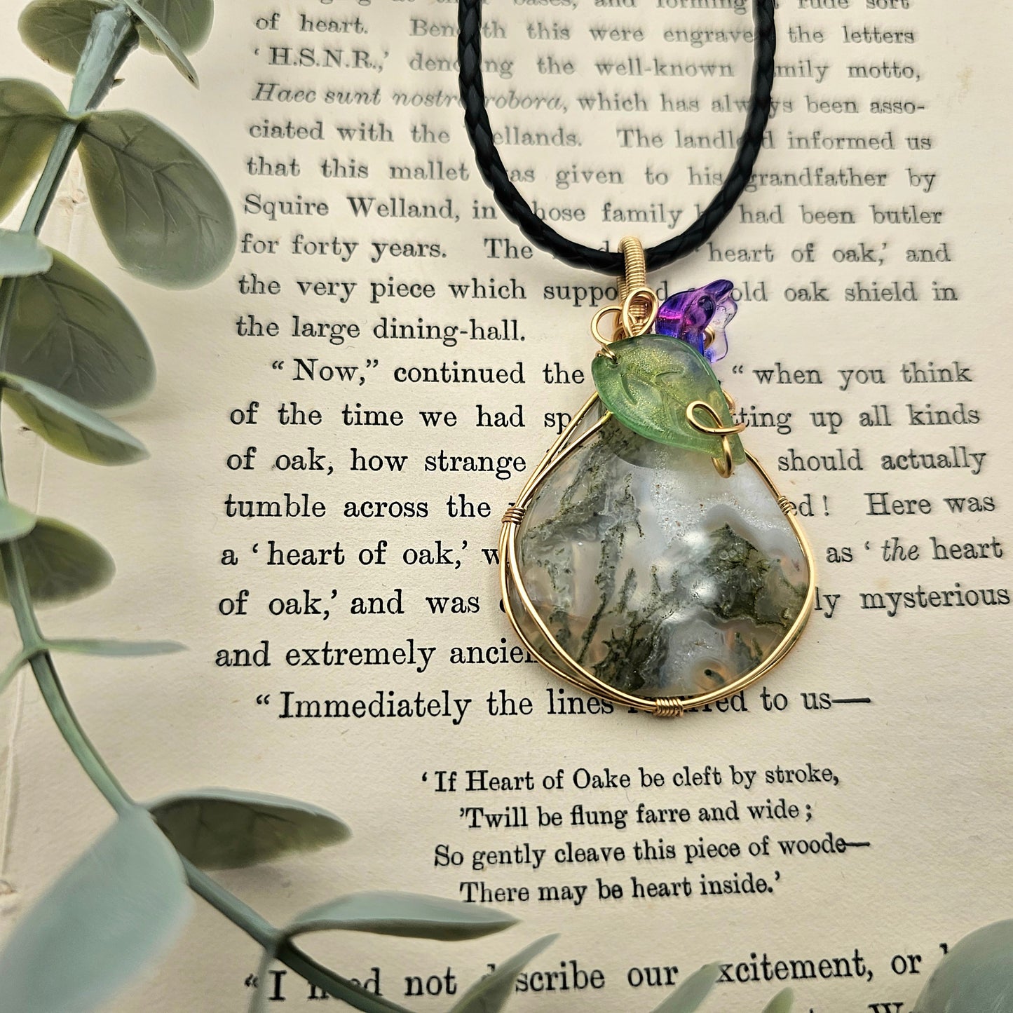 Moosachat & Blüte Anhänger | Schmuckdraht | Edelstein Halskette