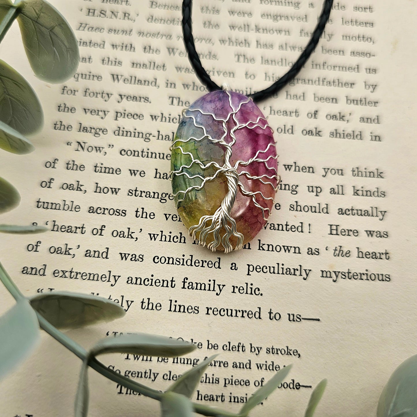 Achat Regenbogen Lebensbaum Anhänger | Schmuckdraht | Edelstein Halskette