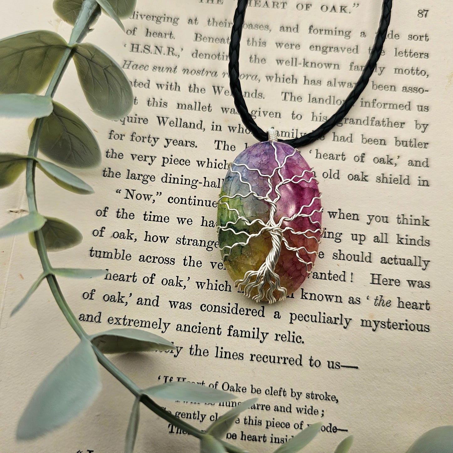 Achat Regenbogen Lebensbaum Anhänger | Schmuckdraht | Edelstein Halskette