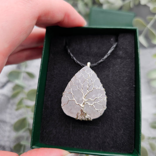 Achat kristallisiert Lebensbaum Anhänger | Schmuckdraht | Edelstein Halskette