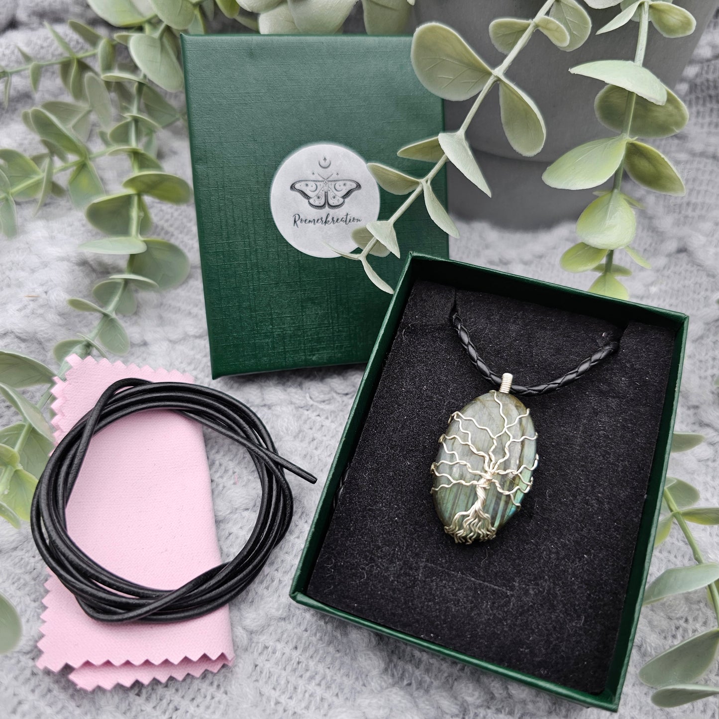 Labradorit Lebensbaum Anhänger | Schmuckdraht | Edelstein Halskette