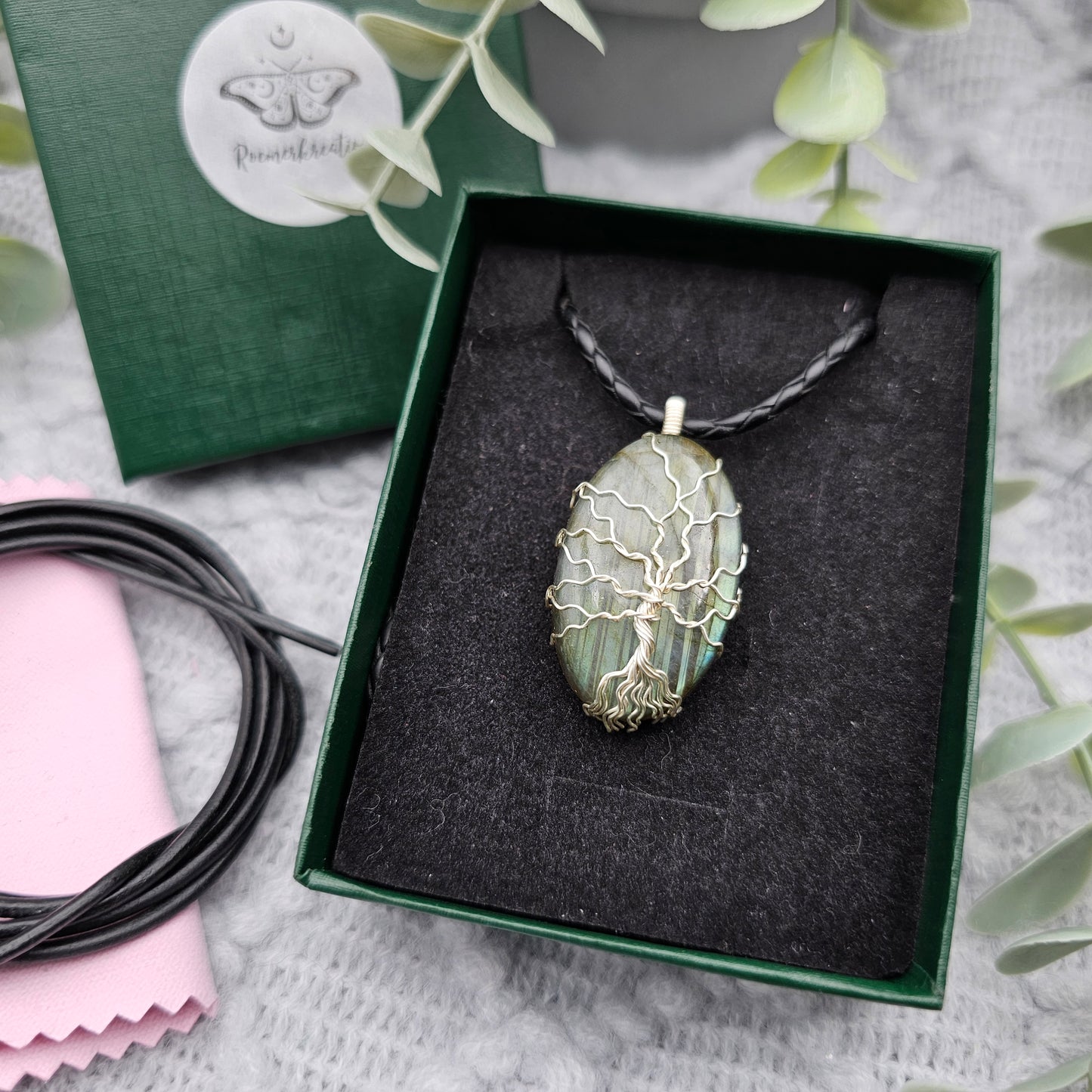 Labradorit Lebensbaum Anhänger | Schmuckdraht | Edelstein Halskette