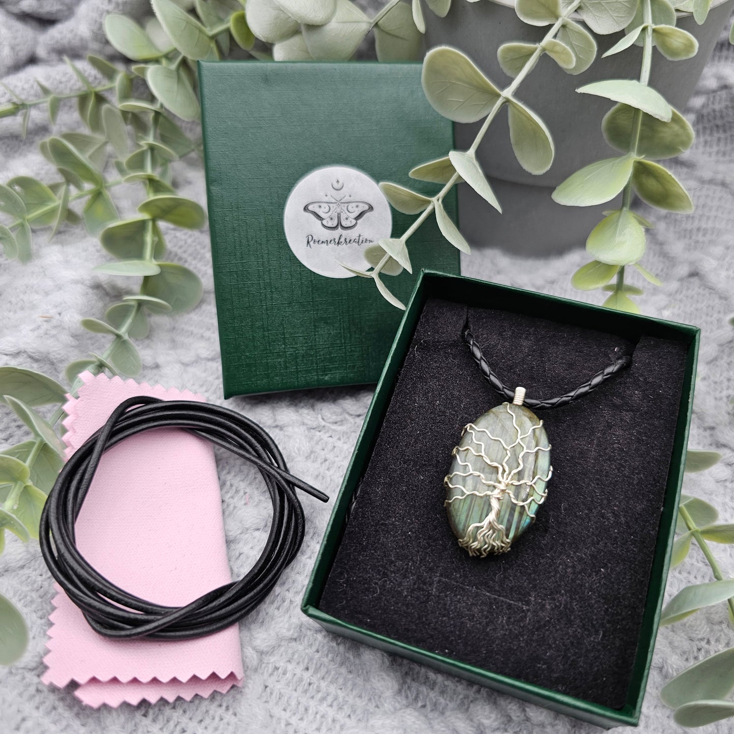 Labradorit Lebensbaum Anhänger | Schmuckdraht | Edelstein Halskette