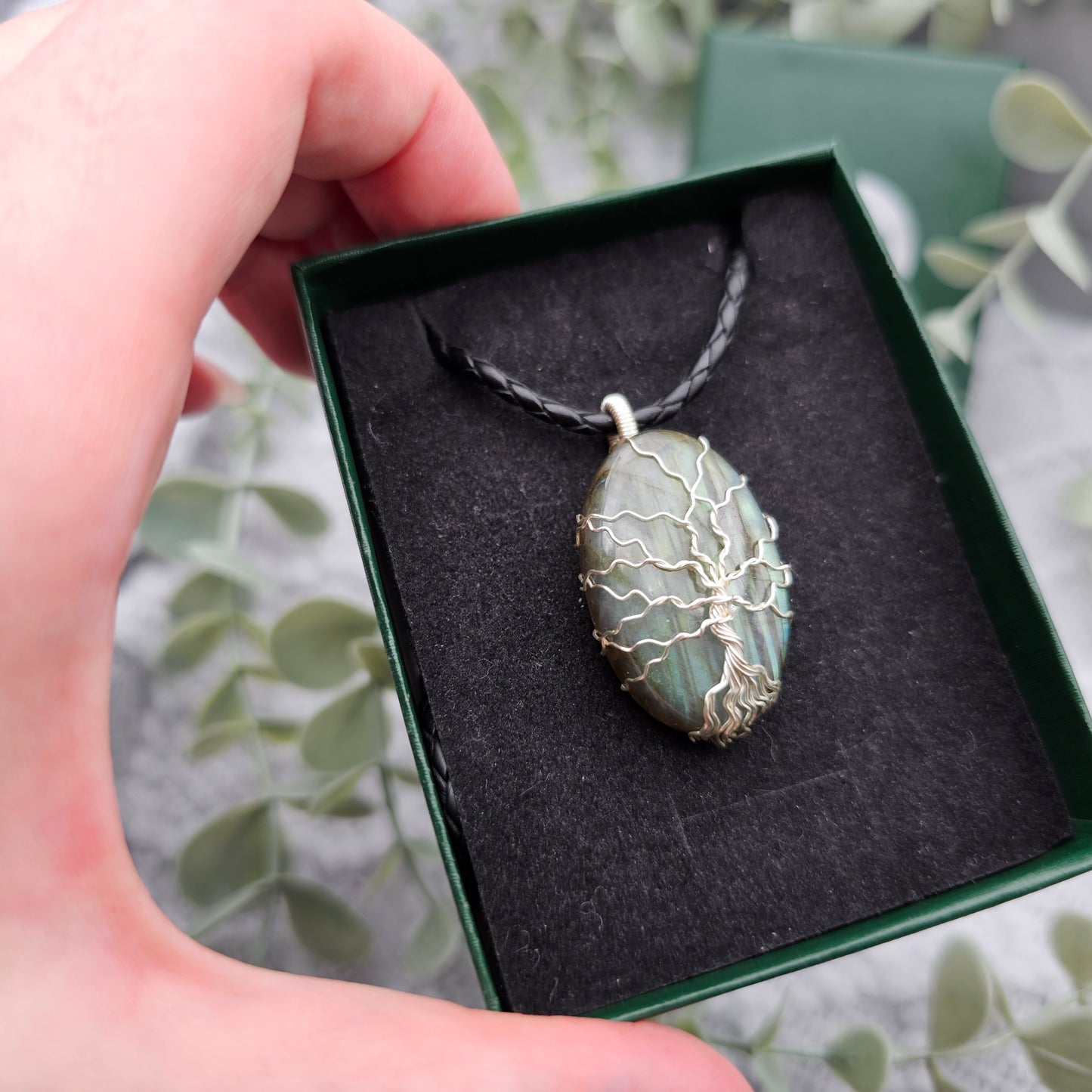 Labradorit Lebensbaum Anhänger | Schmuckdraht | Edelstein Halskette