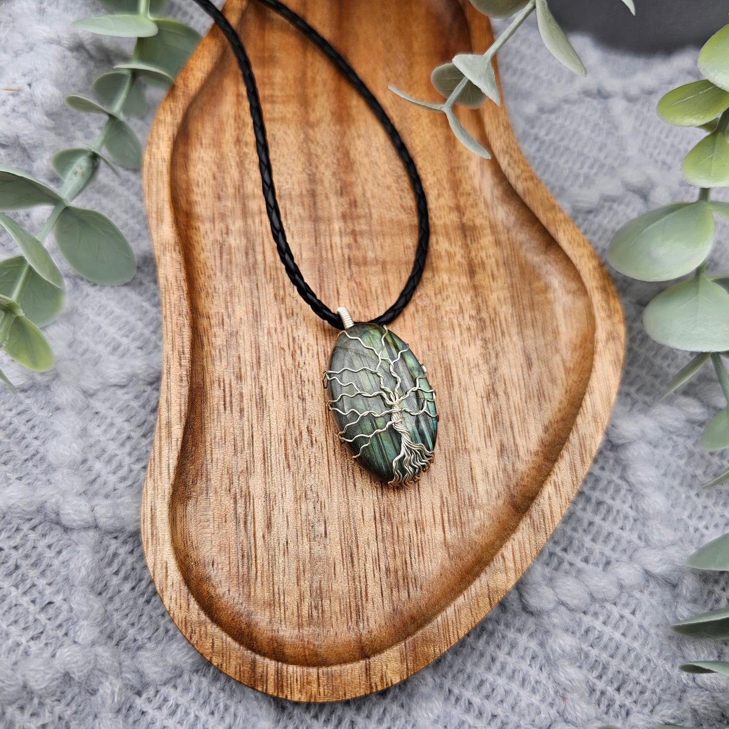 Labradorit Lebensbaum Anhänger | Schmuckdraht | Edelstein Halskette