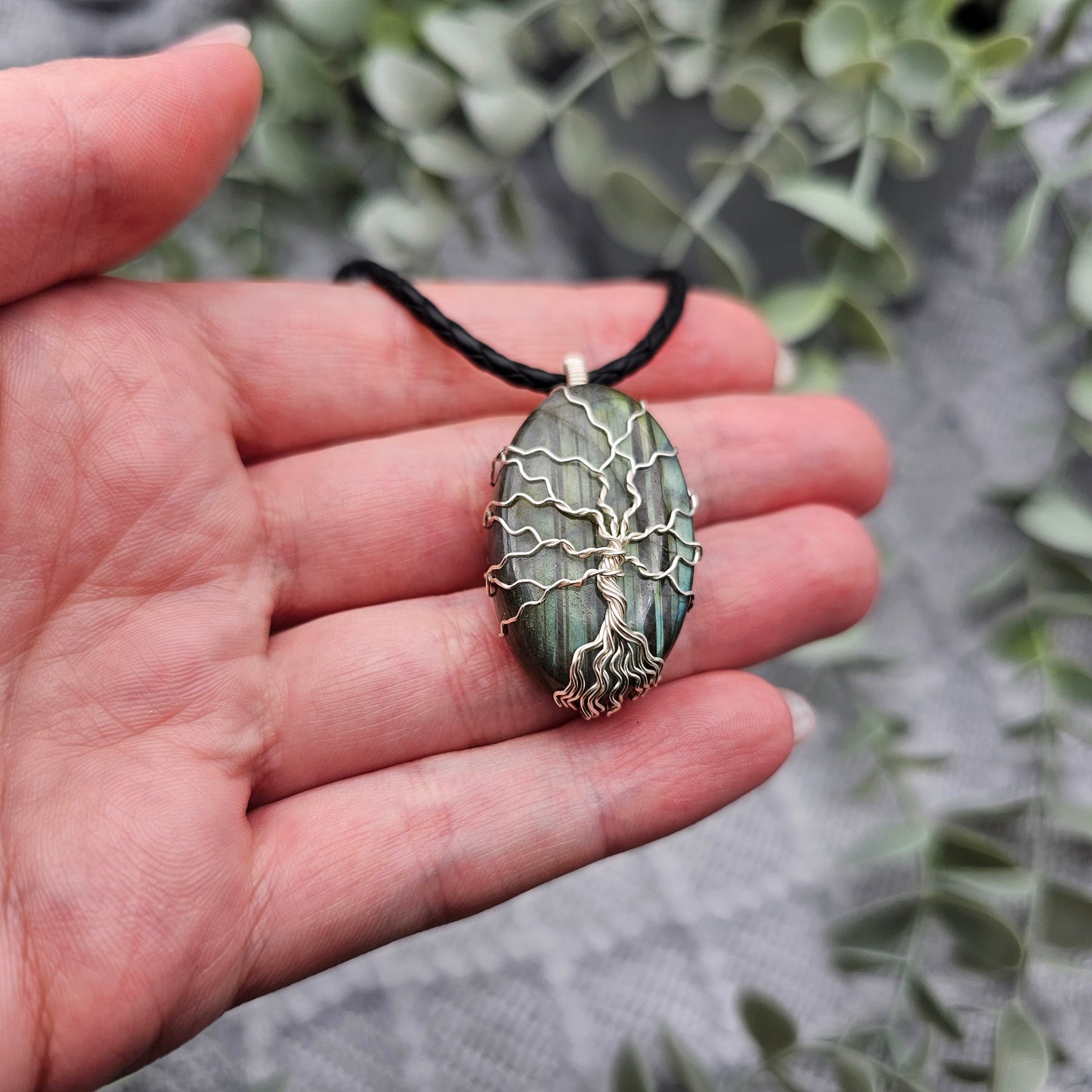 Labradorit Lebensbaum Anhänger | Schmuckdraht | Edelstein Halskette