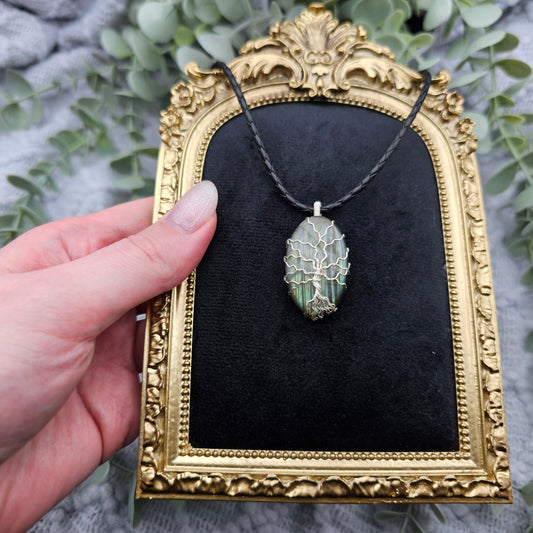 Labradorit Lebensbaum Anhänger | Schmuckdraht | Edelstein Halskette