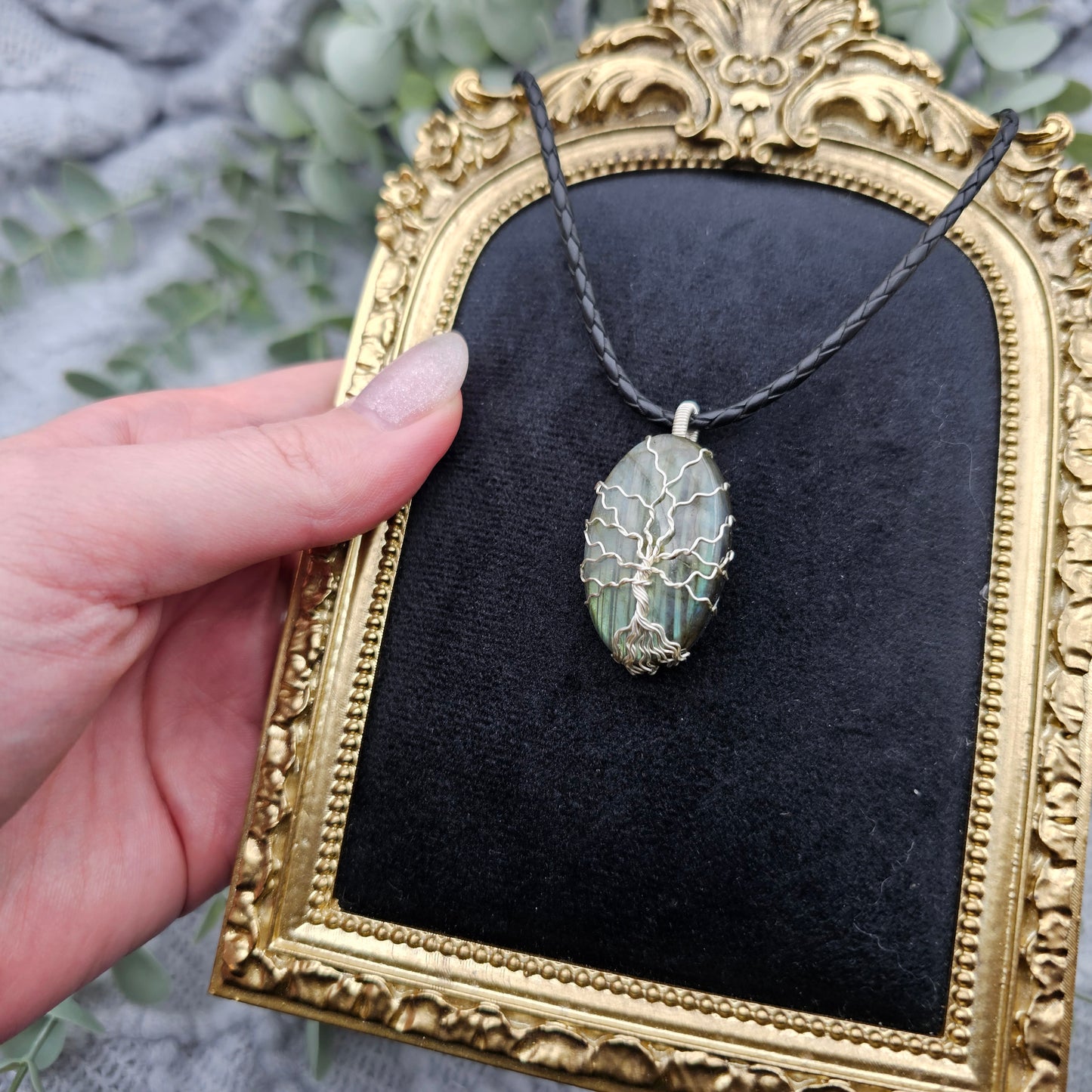 Labradorit Lebensbaum Anhänger | Schmuckdraht | Edelstein Halskette