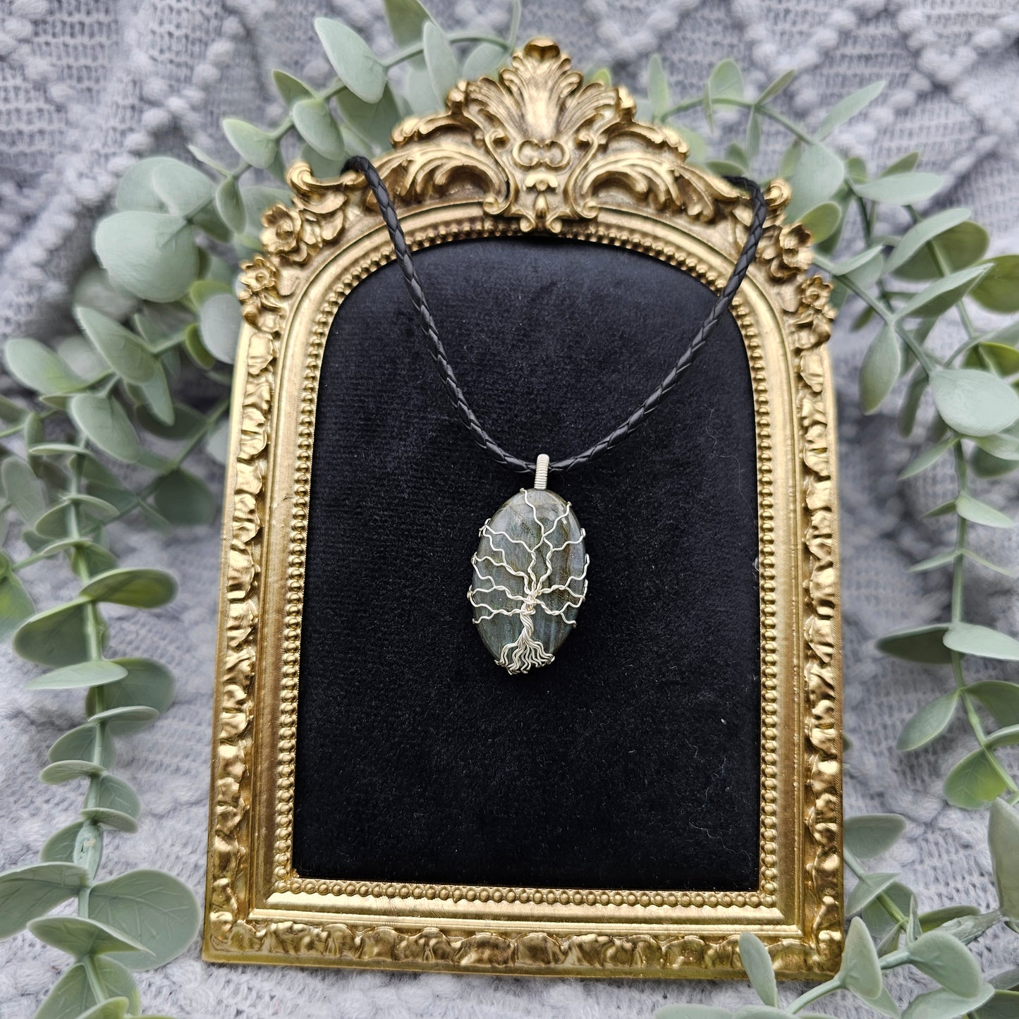 Labradorit Lebensbaum Anhänger | Schmuckdraht | Edelstein Halskette