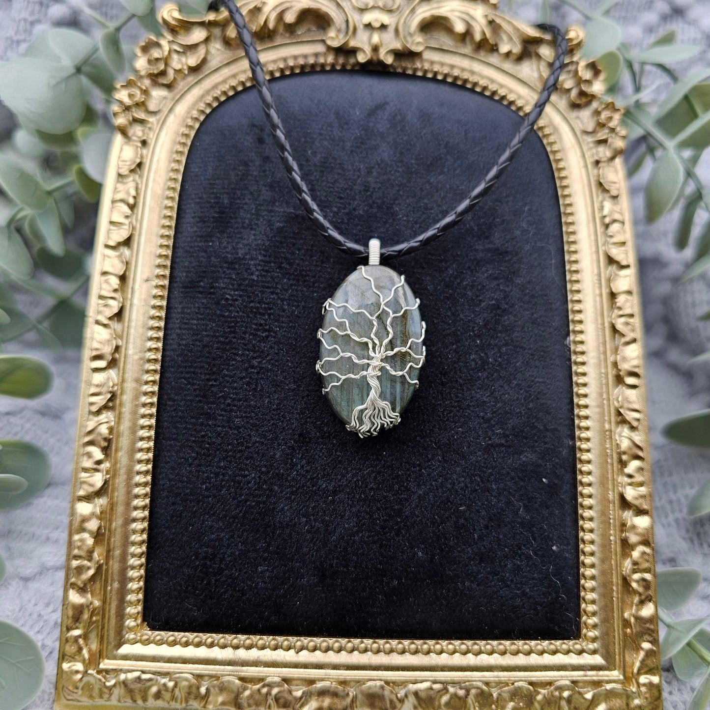Labradorit Lebensbaum Anhänger | Schmuckdraht | Edelstein Halskette