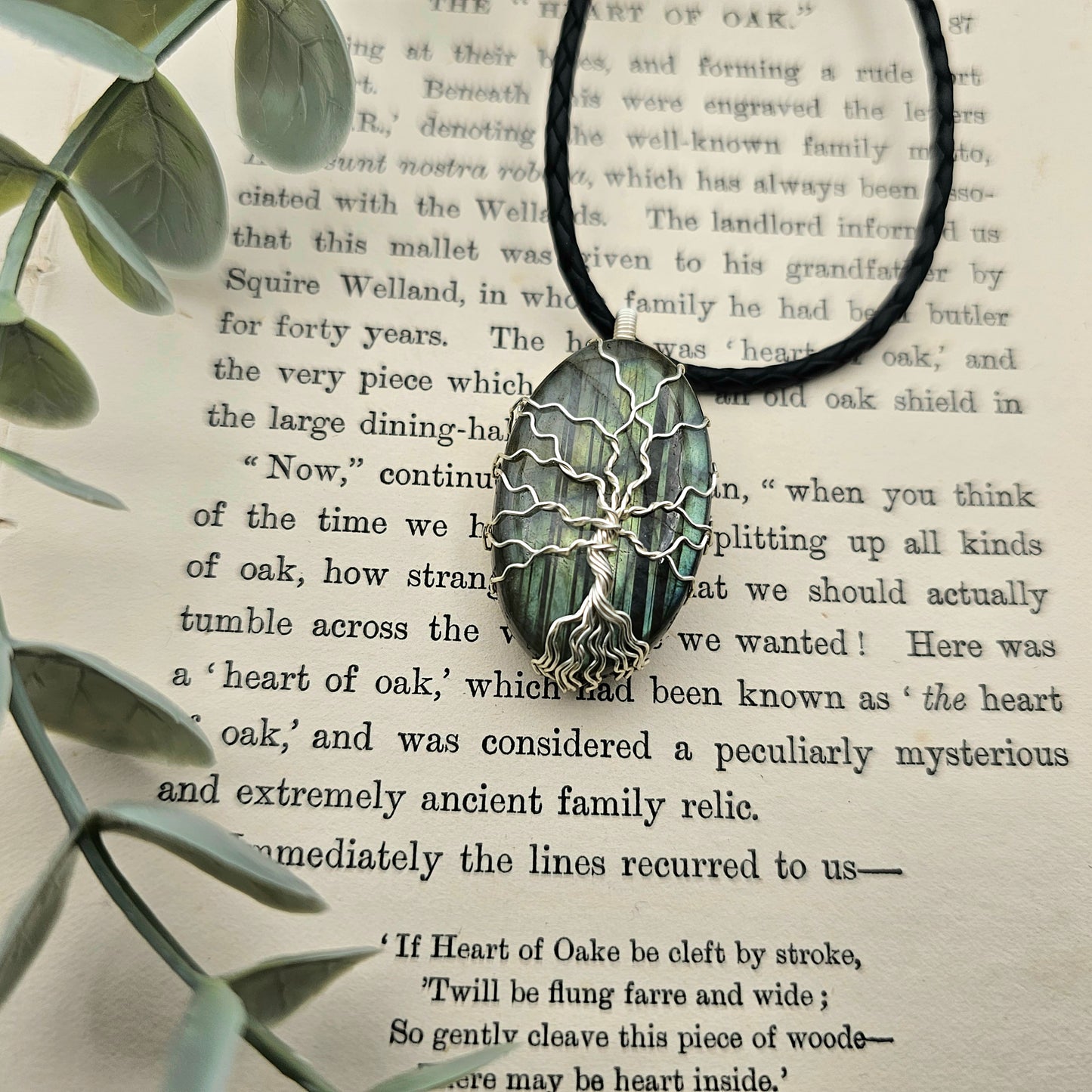 Labradorit Lebensbaum Anhänger | Schmuckdraht | Edelstein Halskette