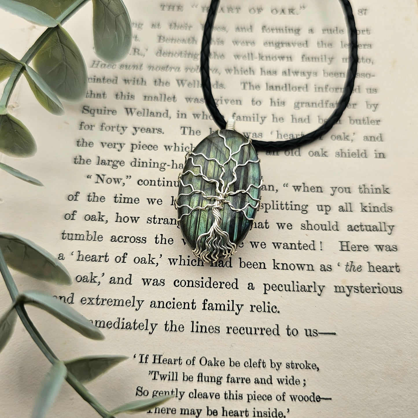 Labradorit Lebensbaum Anhänger | Schmuckdraht | Edelstein Halskette