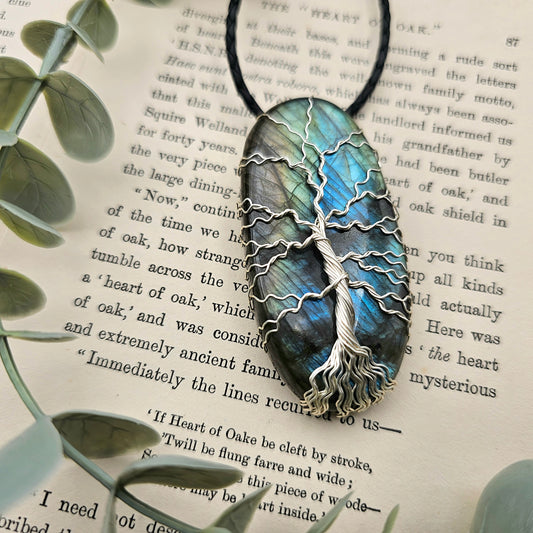 Labradorit Lebensbaum Anhänger | Schmuckdraht | Edelstein Halskette