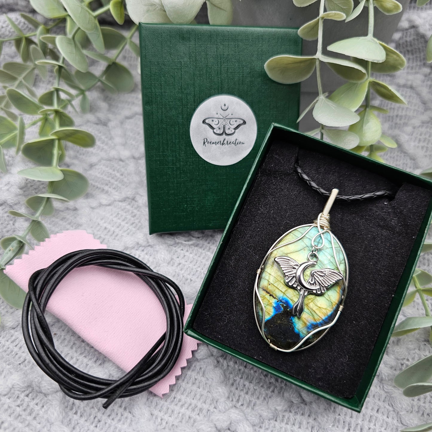 Labradorite & Moth Pendant | Jewellery Wire | Gemstone Necklace