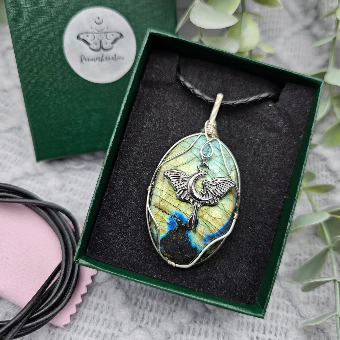 Labradorite & Moth Pendant | Jewellery Wire | Gemstone Necklace
