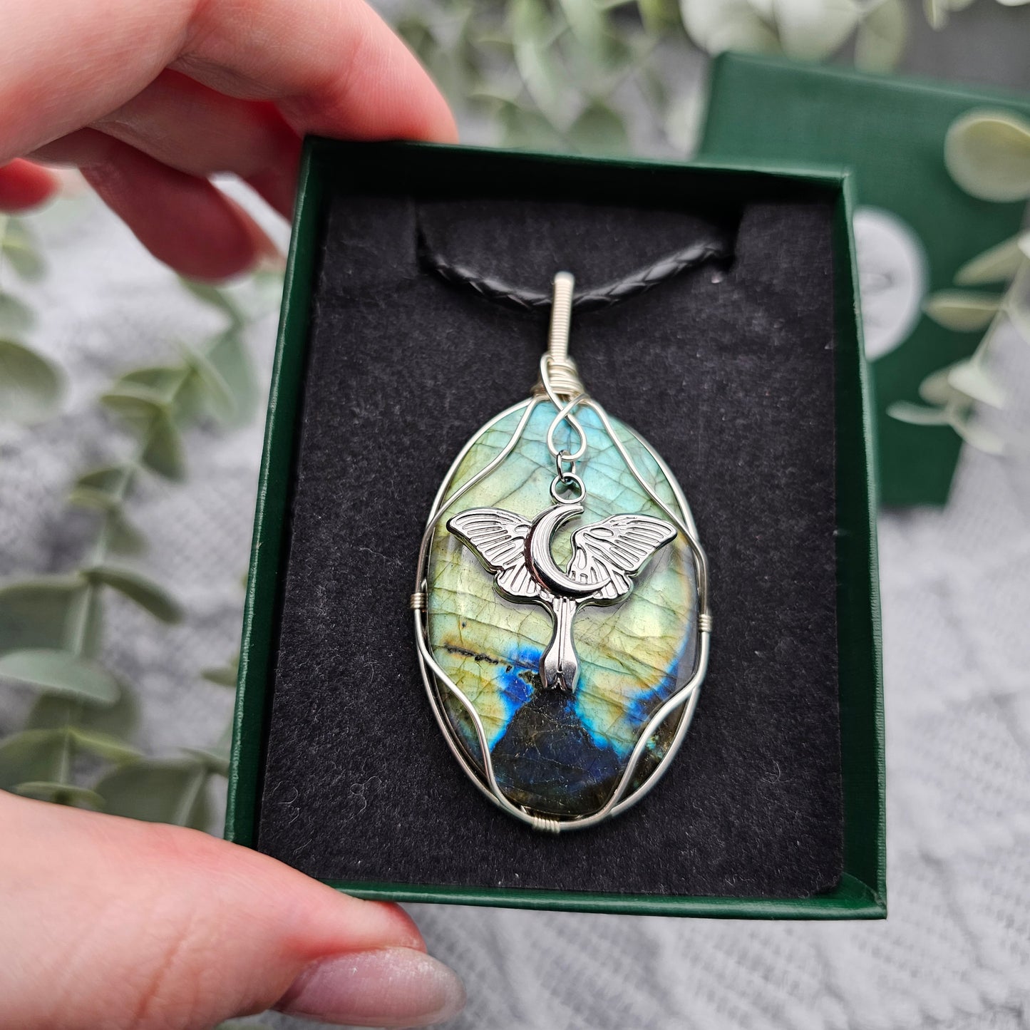 Labradorite & Moth Pendant | Jewellery Wire | Gemstone Necklace