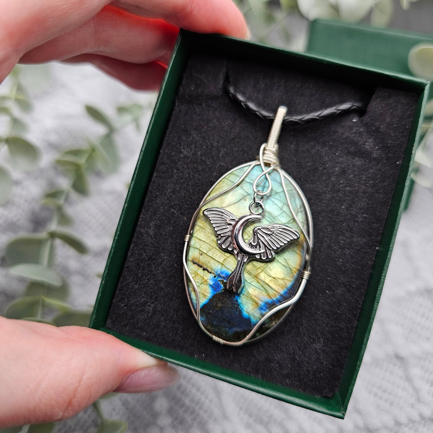 Labradorite & Moth Pendant | Jewellery Wire | Gemstone Necklace