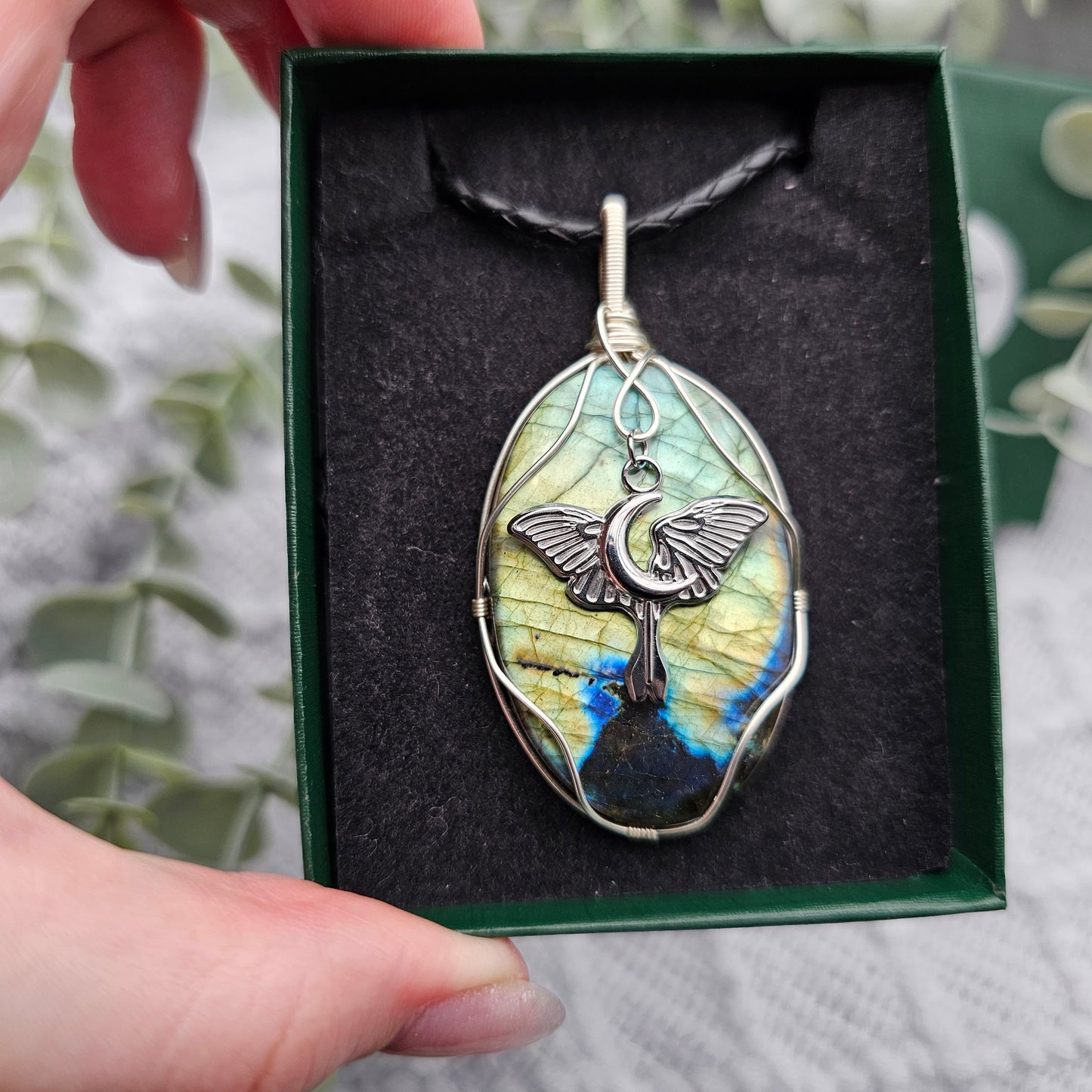 Labradorite & Moth Pendant | Jewellery Wire | Gemstone Necklace