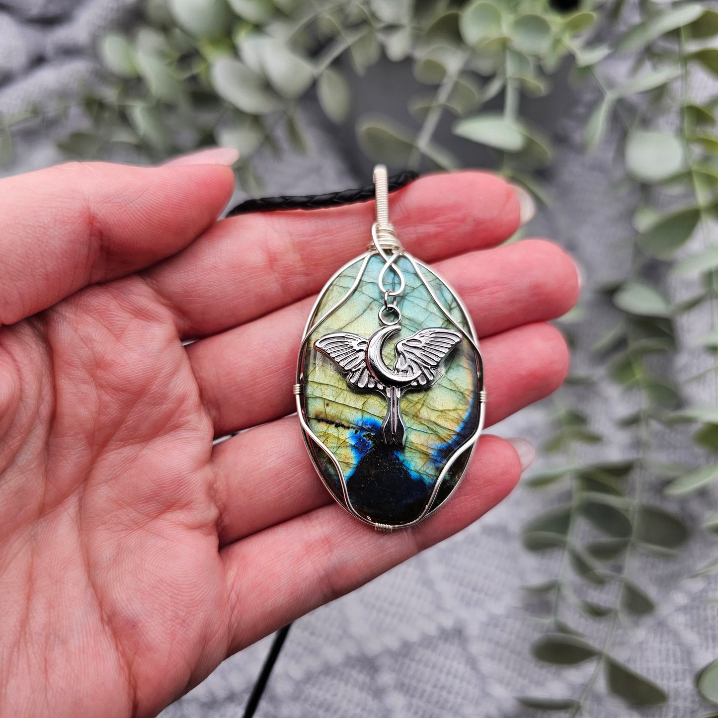 Labradorite & Moth Pendant | Jewellery Wire | Gemstone Necklace