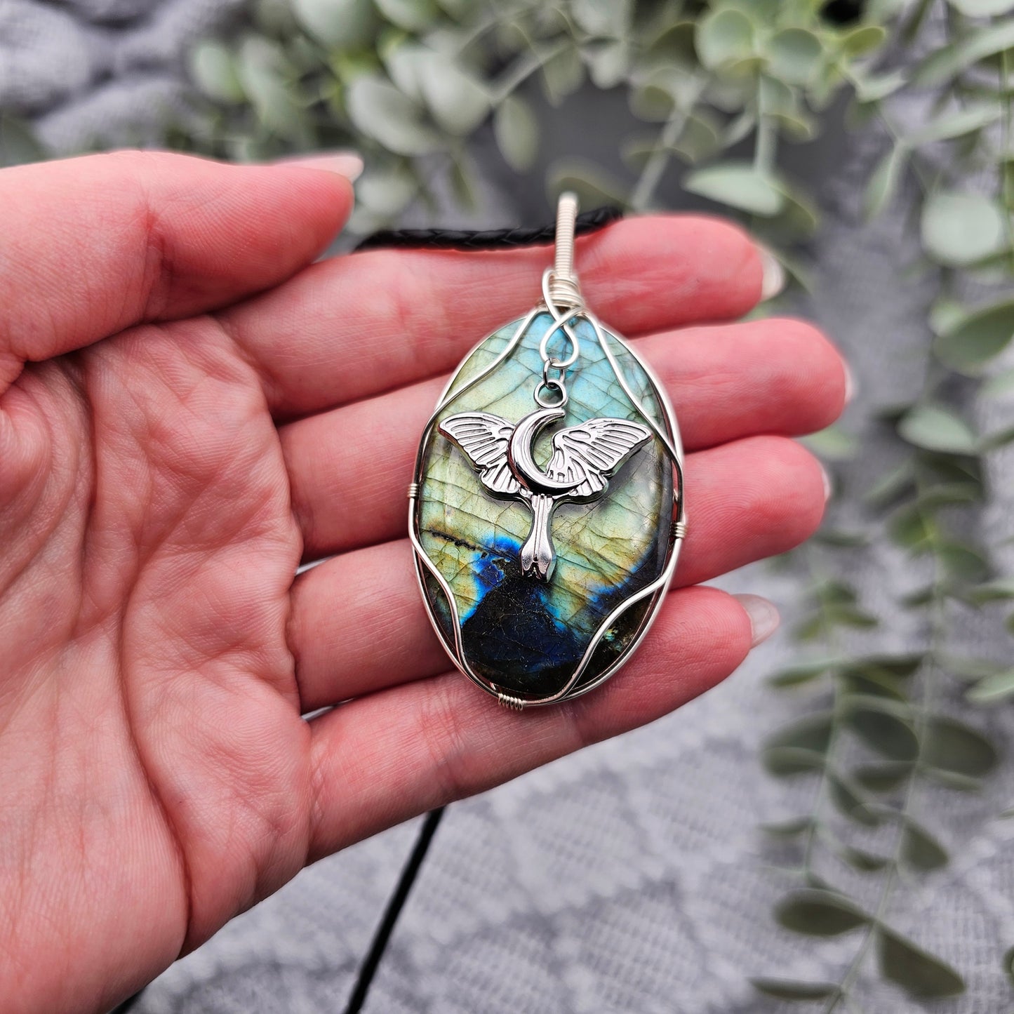 Labradorite & Moth Pendant | Jewellery Wire | Gemstone Necklace