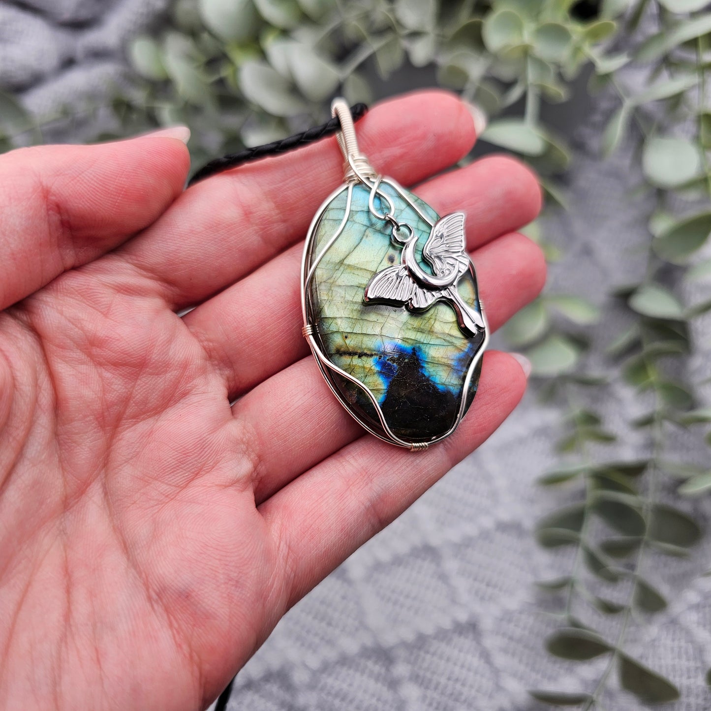Labradorite & Moth Pendant | Jewellery Wire | Gemstone Necklace