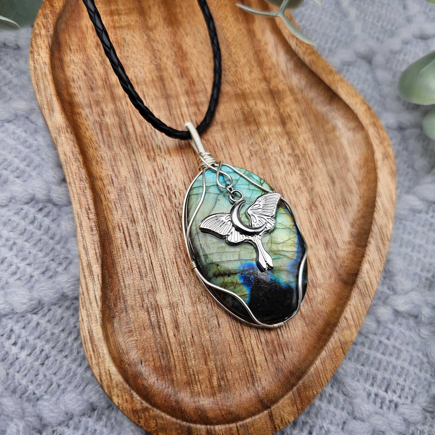 Labradorite & Moth Pendant | Jewellery Wire | Gemstone Necklace