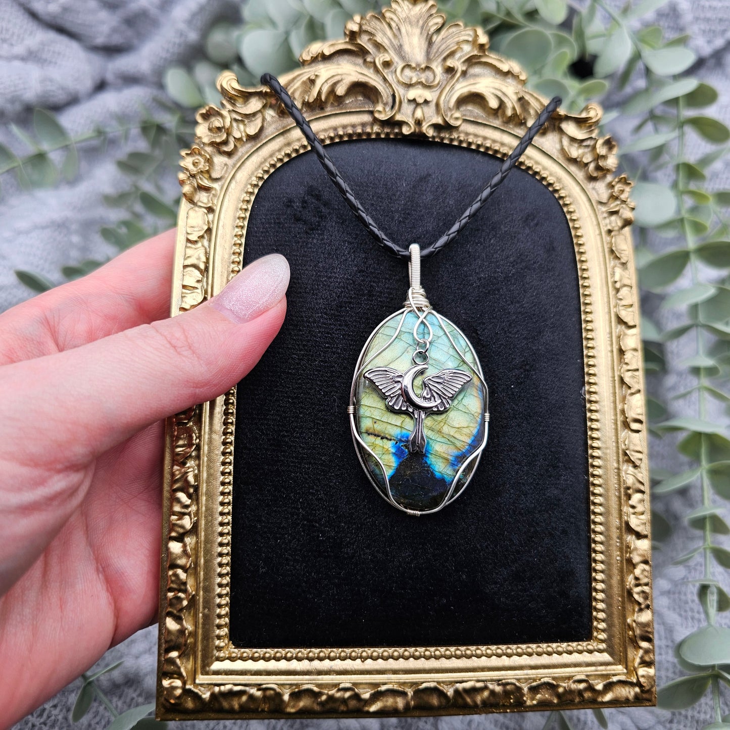 Labradorite & Moth Pendant | Jewellery Wire | Gemstone Necklace