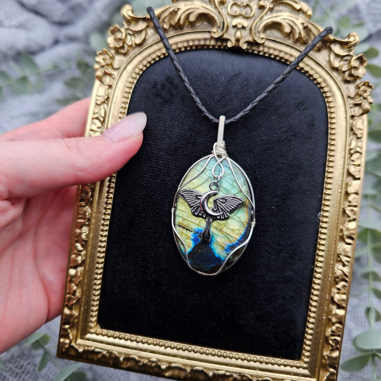 Labradorite & Moth Pendant | Jewellery Wire | Gemstone Necklace