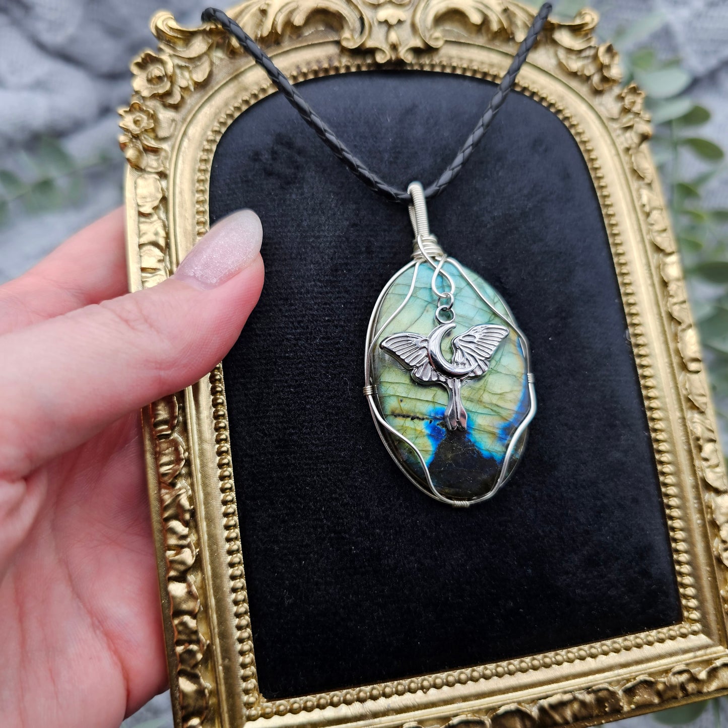Labradorite & Moth Pendant | Jewellery Wire | Gemstone Necklace