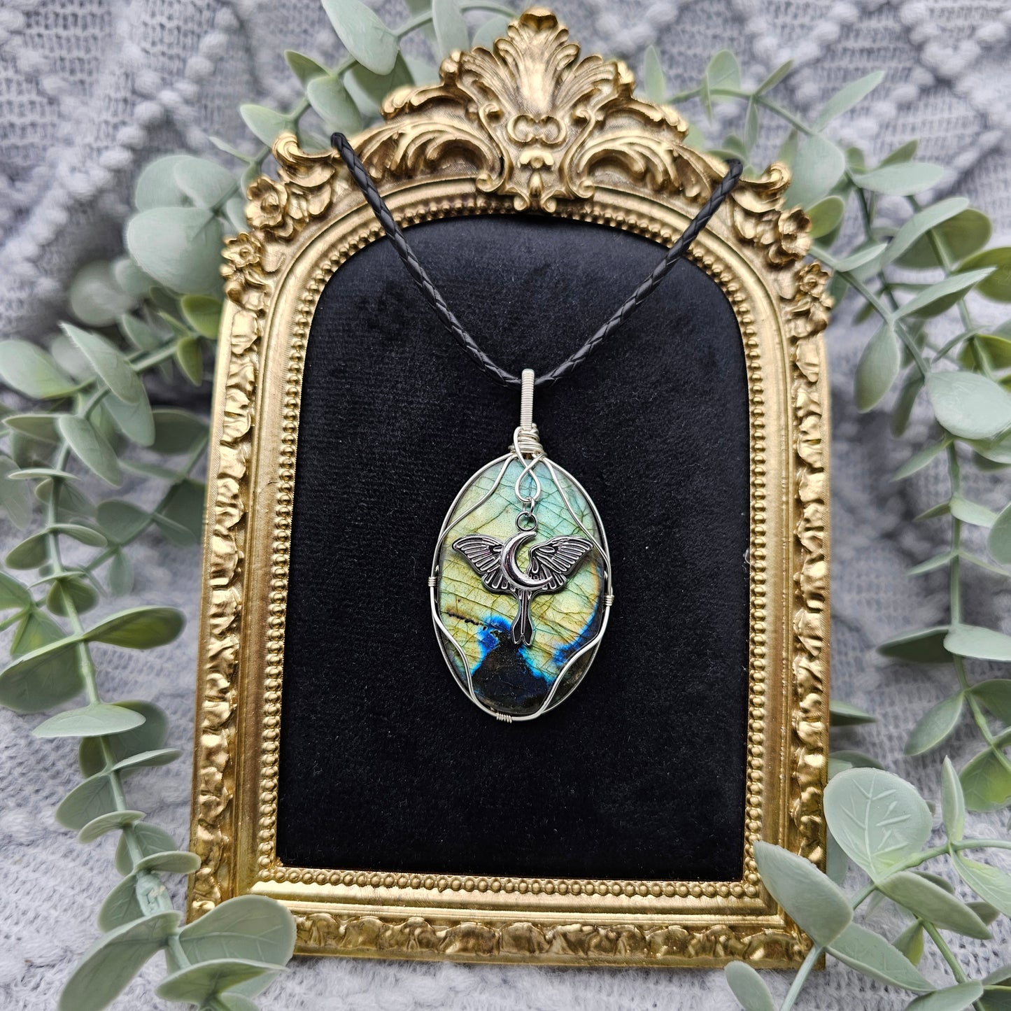 Labradorite & Moth Pendant | Jewellery Wire | Gemstone Necklace
