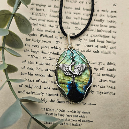 Labradorit & Motte Anhänger | Schmuckdraht | Edelstein Halskette